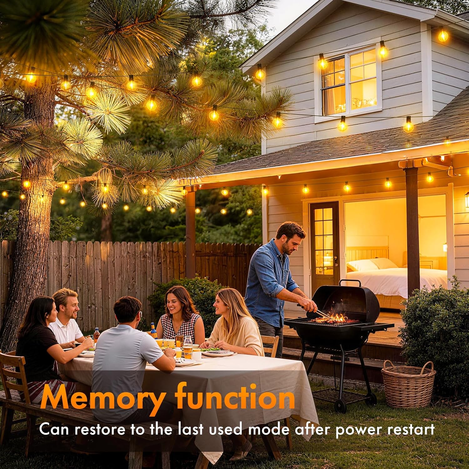 Thumbnail 2 de MAGGIFT 45m/150ft mains garden festoon string lights with remote, timer and 3 modes (G40 LED bulbs, IP44)