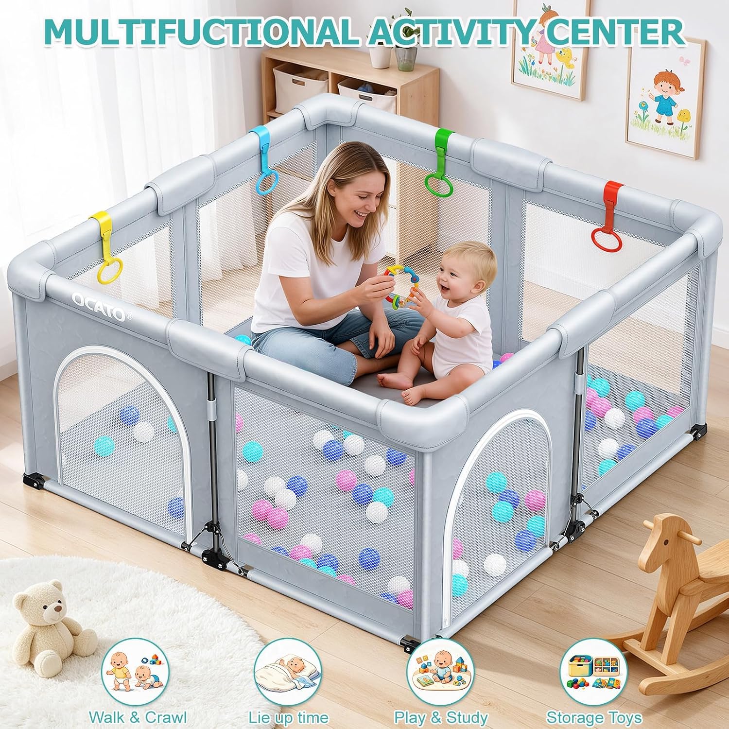 Thumbnail 4 de OCATO Foldable Baby Playpen, 50×50, with Mesh Sides and Portable Design