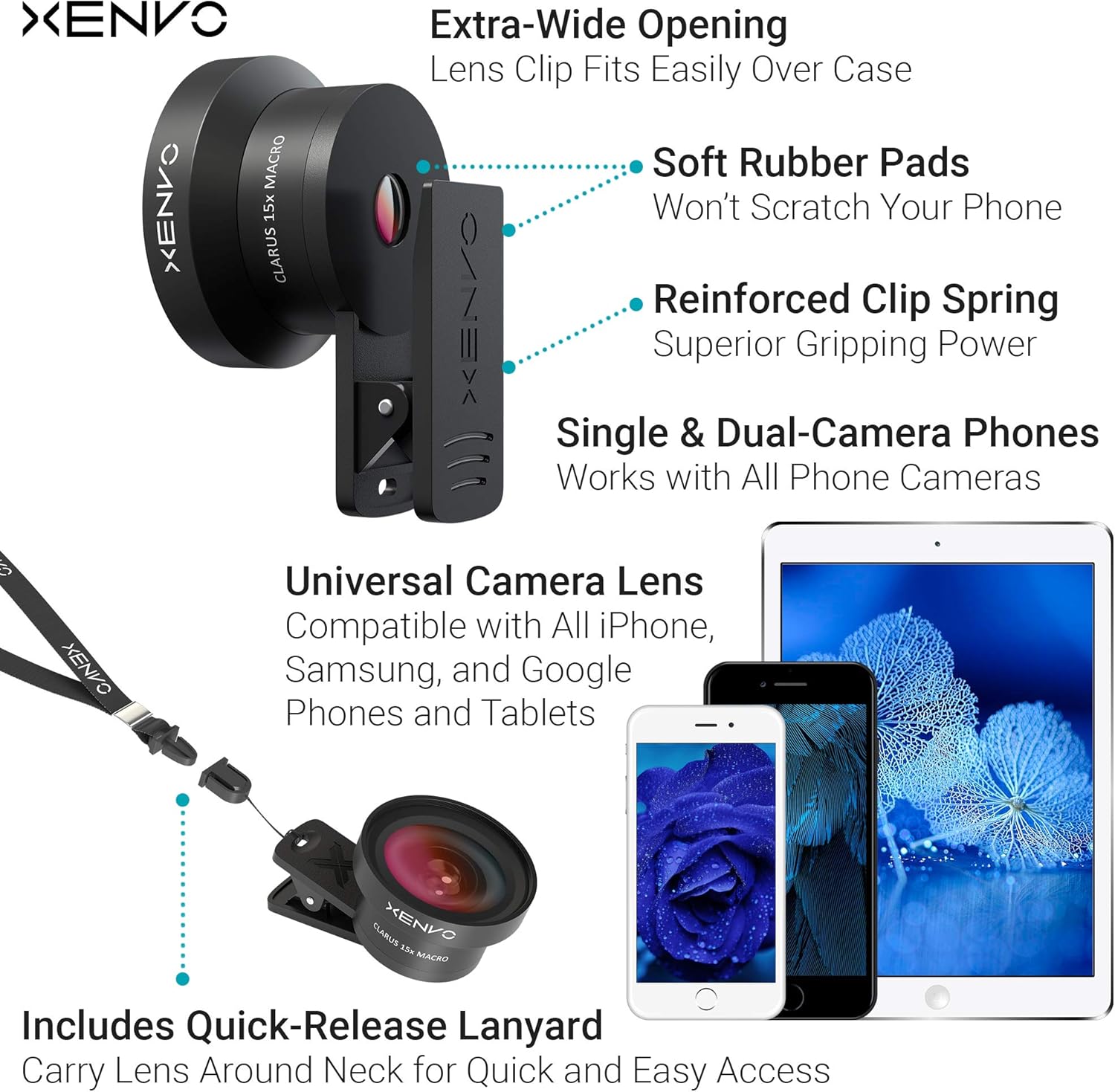 Thumbnail 5 de Xenvo Pro Lens Kit for iPhone and Android: Macro and Wide Angle with LED Light