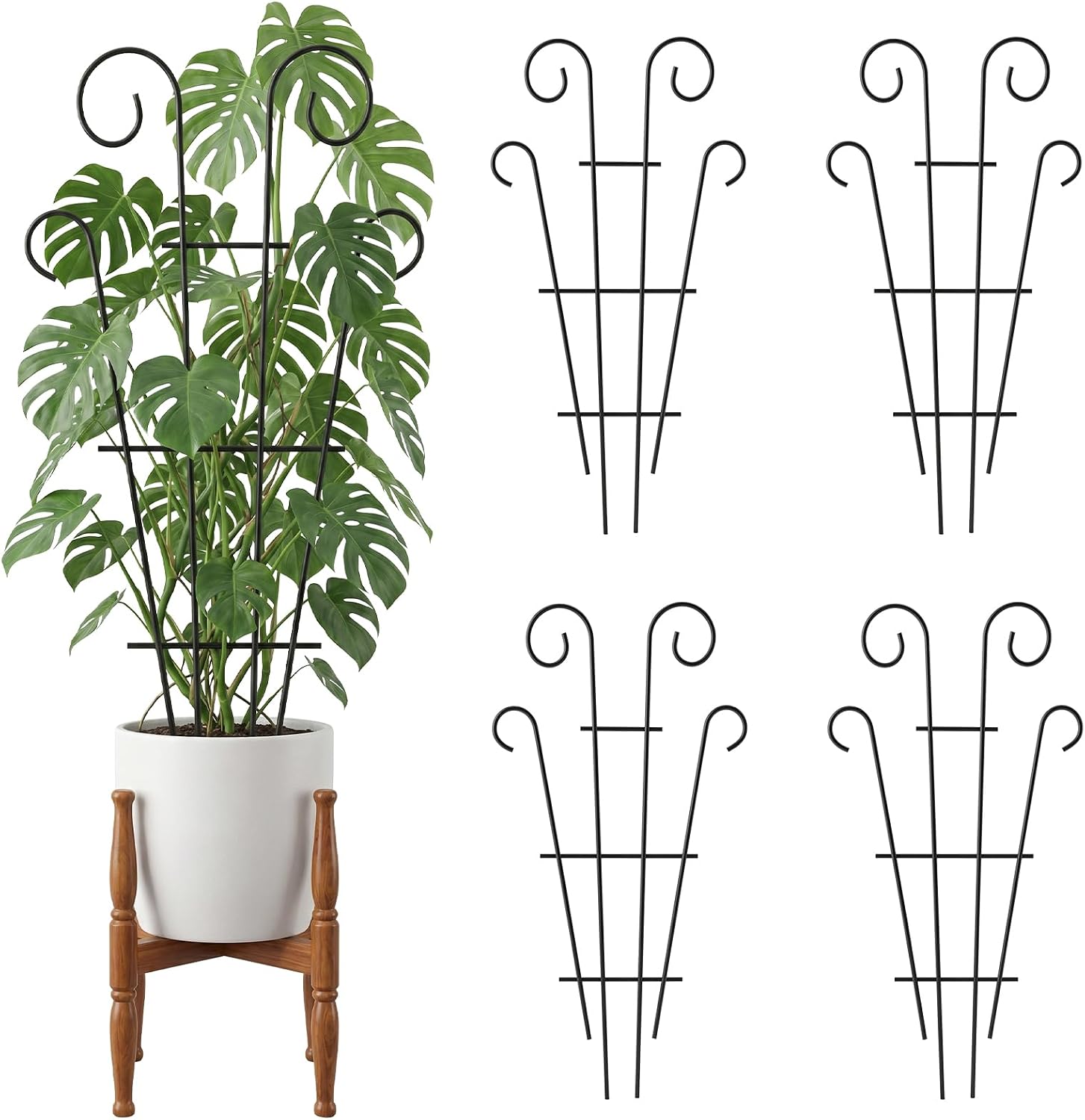 Detalle de Thealyn 4 Pack Small Plant Trellis – 60 x 36 cm, Metal Wave Design for Indoor Climbing Plants