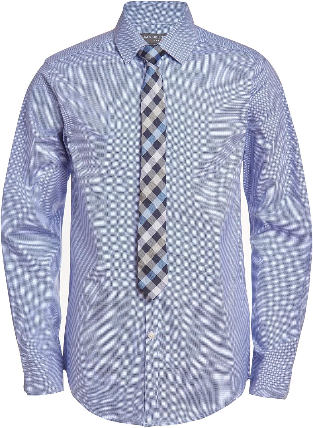 Detalle de Van Heusen Boys' Long Sleeve Dress Shirt with Clip-On Plaid Tie Set