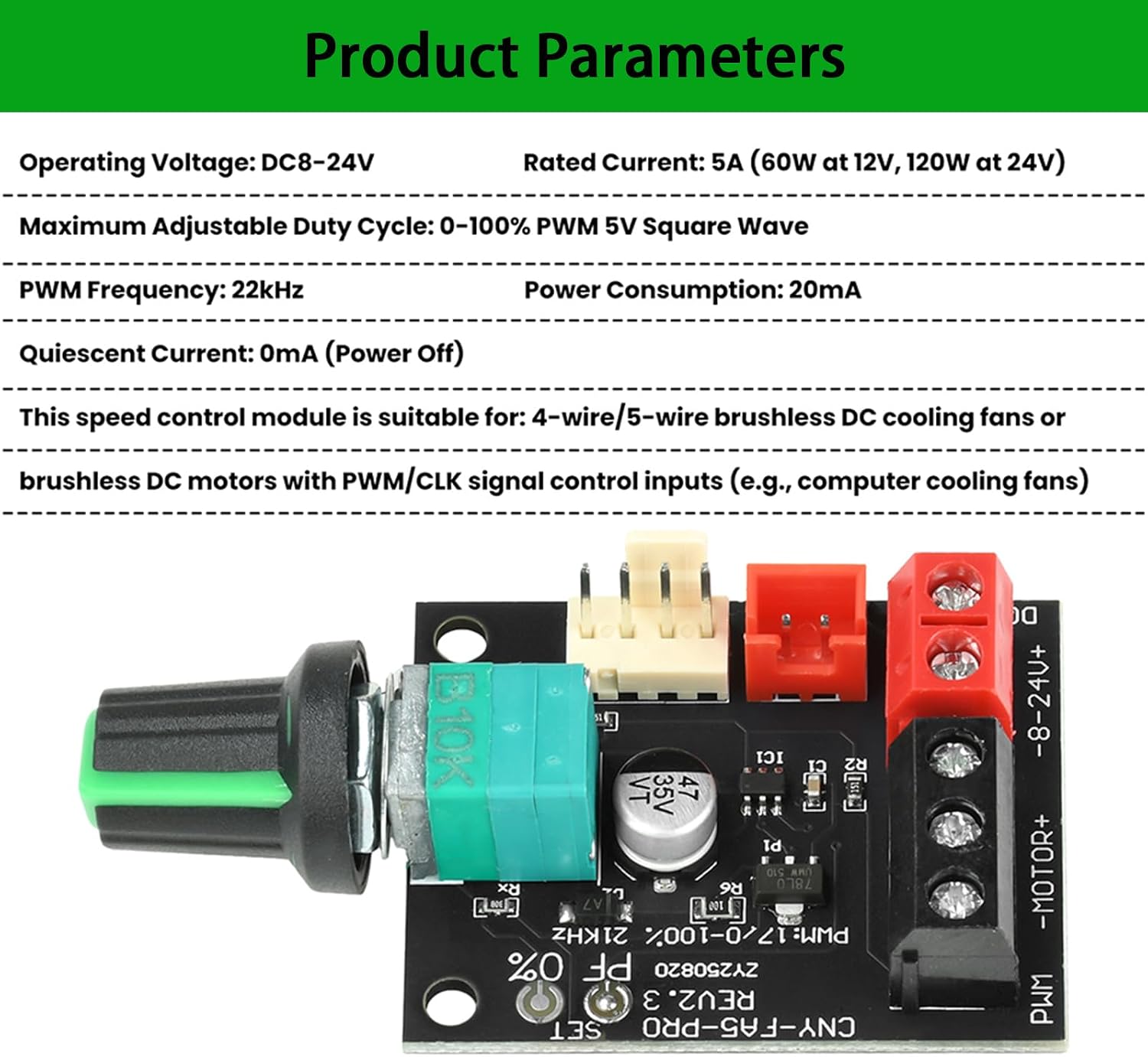 Thumbnail 6 de Aideepen 4-pins PWM-ventilatorregelaar, 8–24 V, 5 A, set van 2