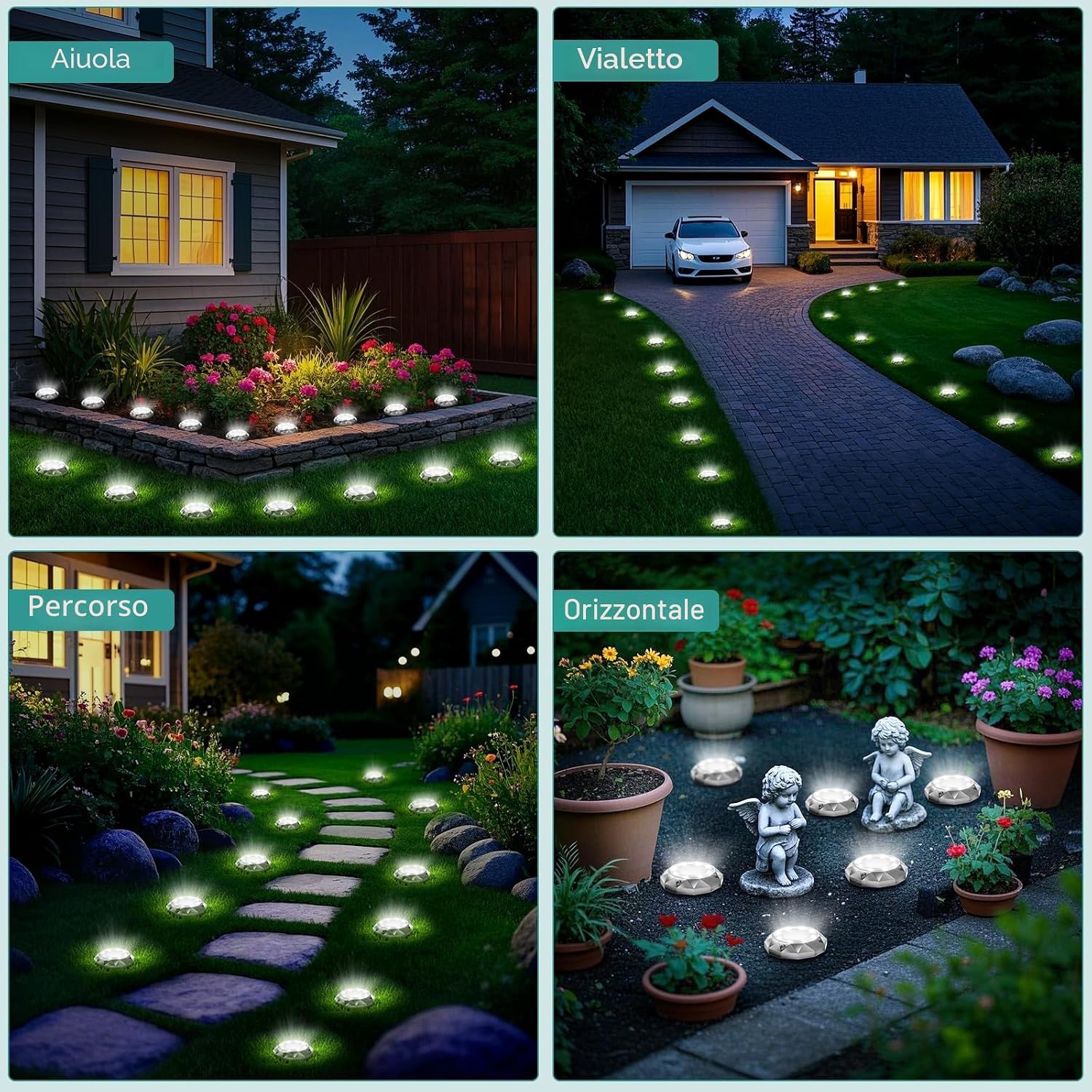 Thumbnail 6 de 10 Pezzi Luci Solari da Giardino con Faretti a Led Incassati IP65 – 8 LED, Bianco Freddo