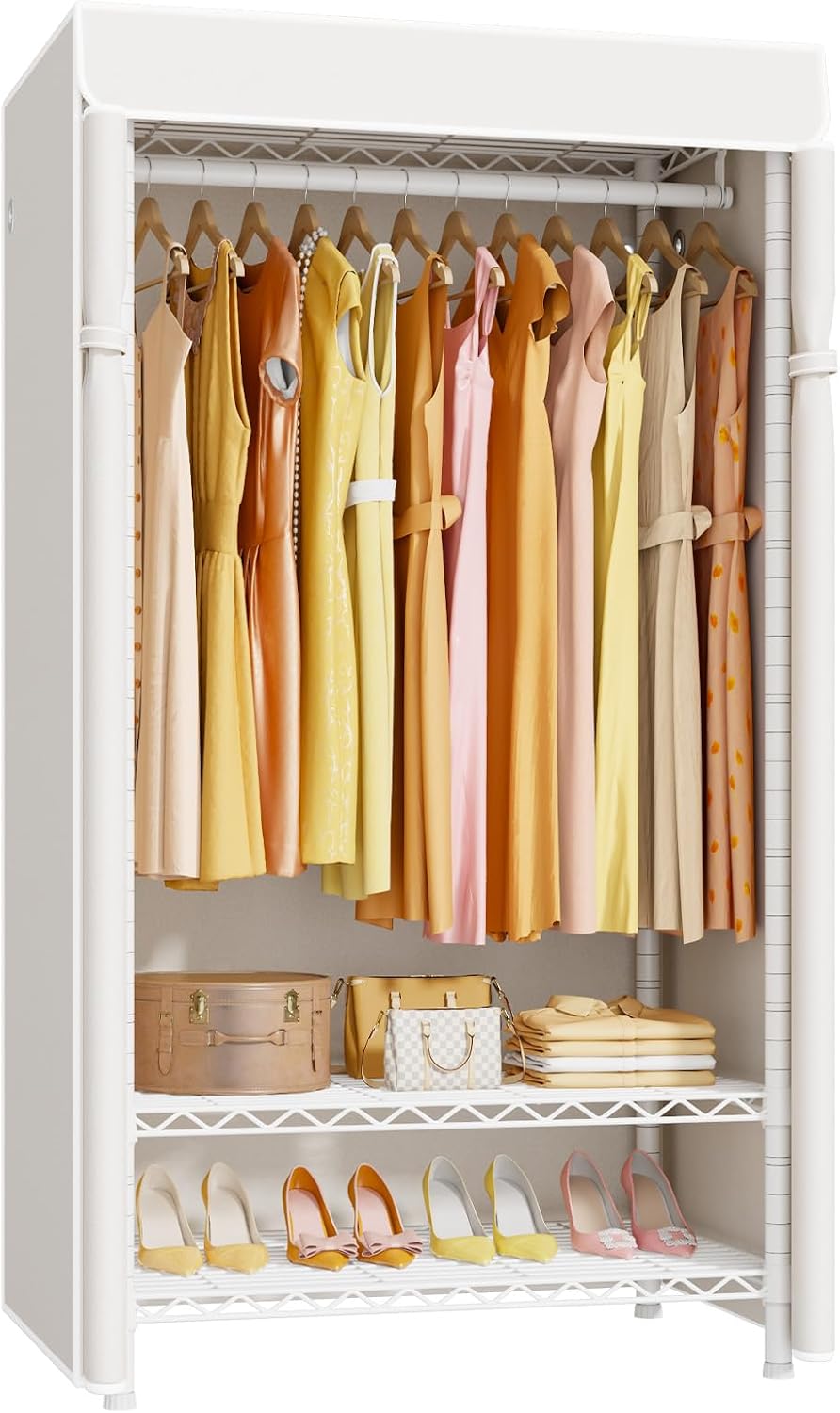 Detalle de ULIFHOME H5C Covered Clothes Rack with 3 Adjustable Shelves and Oxford Cover