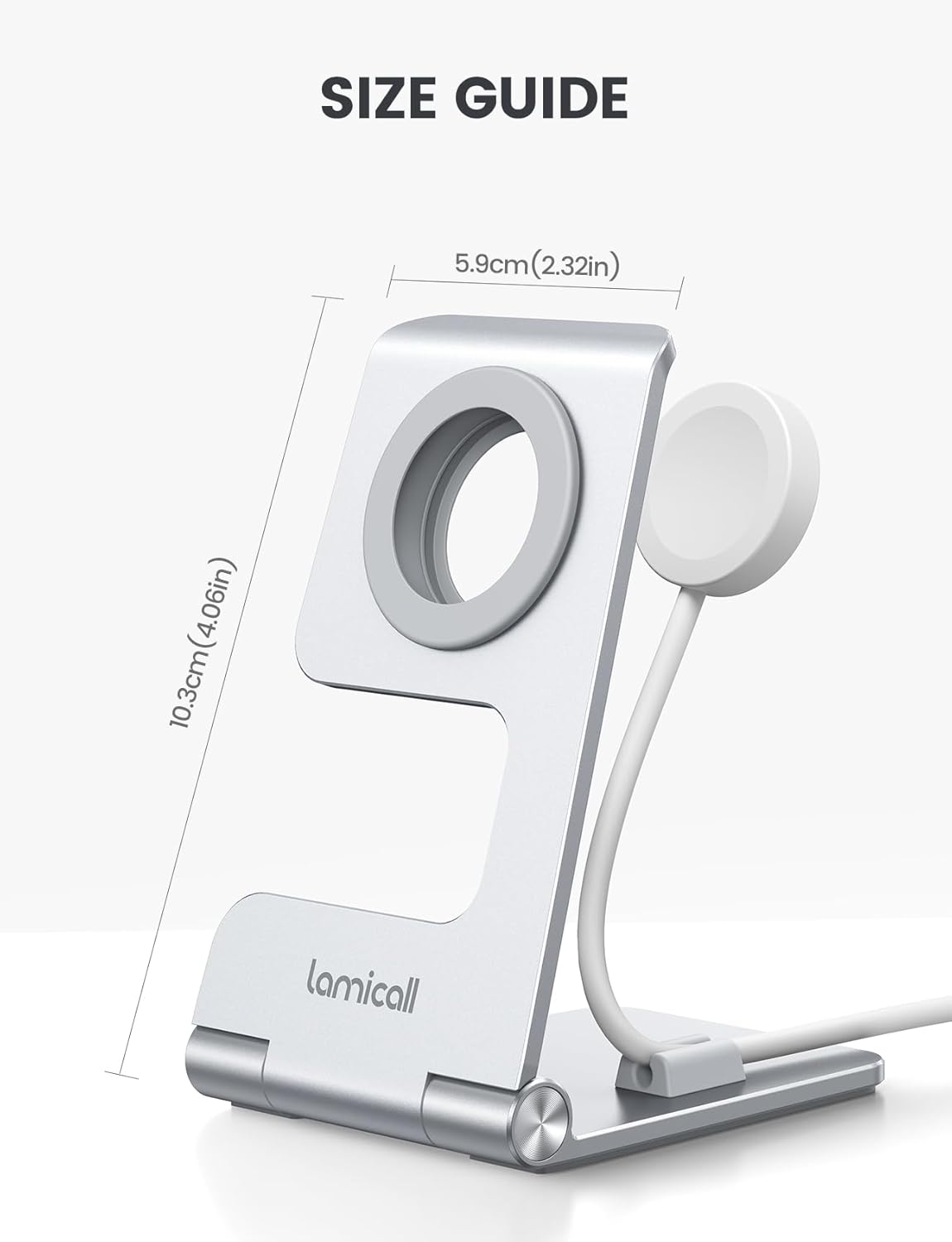 Thumbnail 6 de Lamicall Foldable Apple Watch Charger Stand (Ultra-Thin) – desk dock with cable organiser, Silver