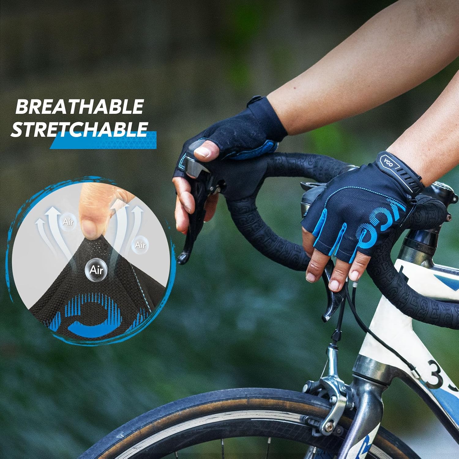 Thumbnail 4 de Vgo... Guanti da ciclismo a mezza dita MF2514 (M uomo, blu) regolabili e antiscivolo