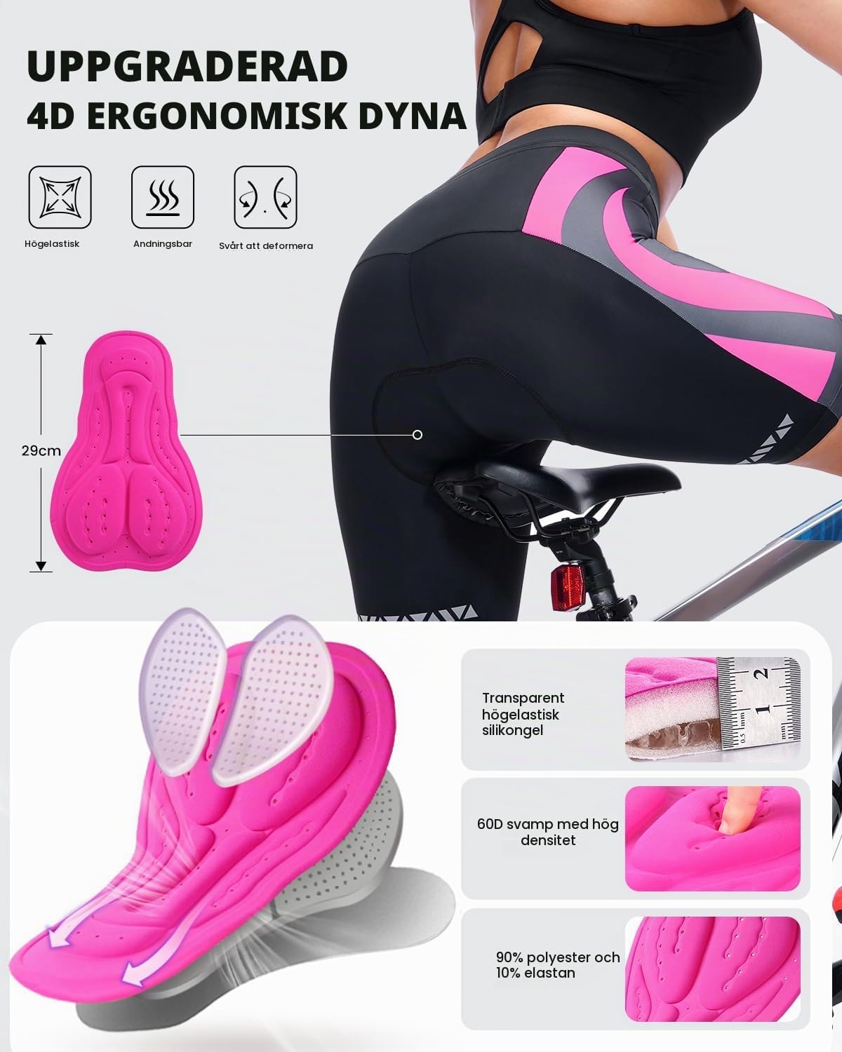 Detalle de Sportneer vadderade cykelshorts för kvinnor med 4D-stoppning