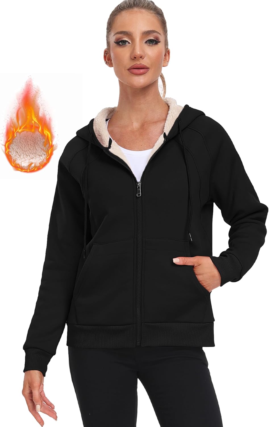 Detalle 2 de MoFiz Women's Fleece Hoodie with Zip, Warm & Cozy