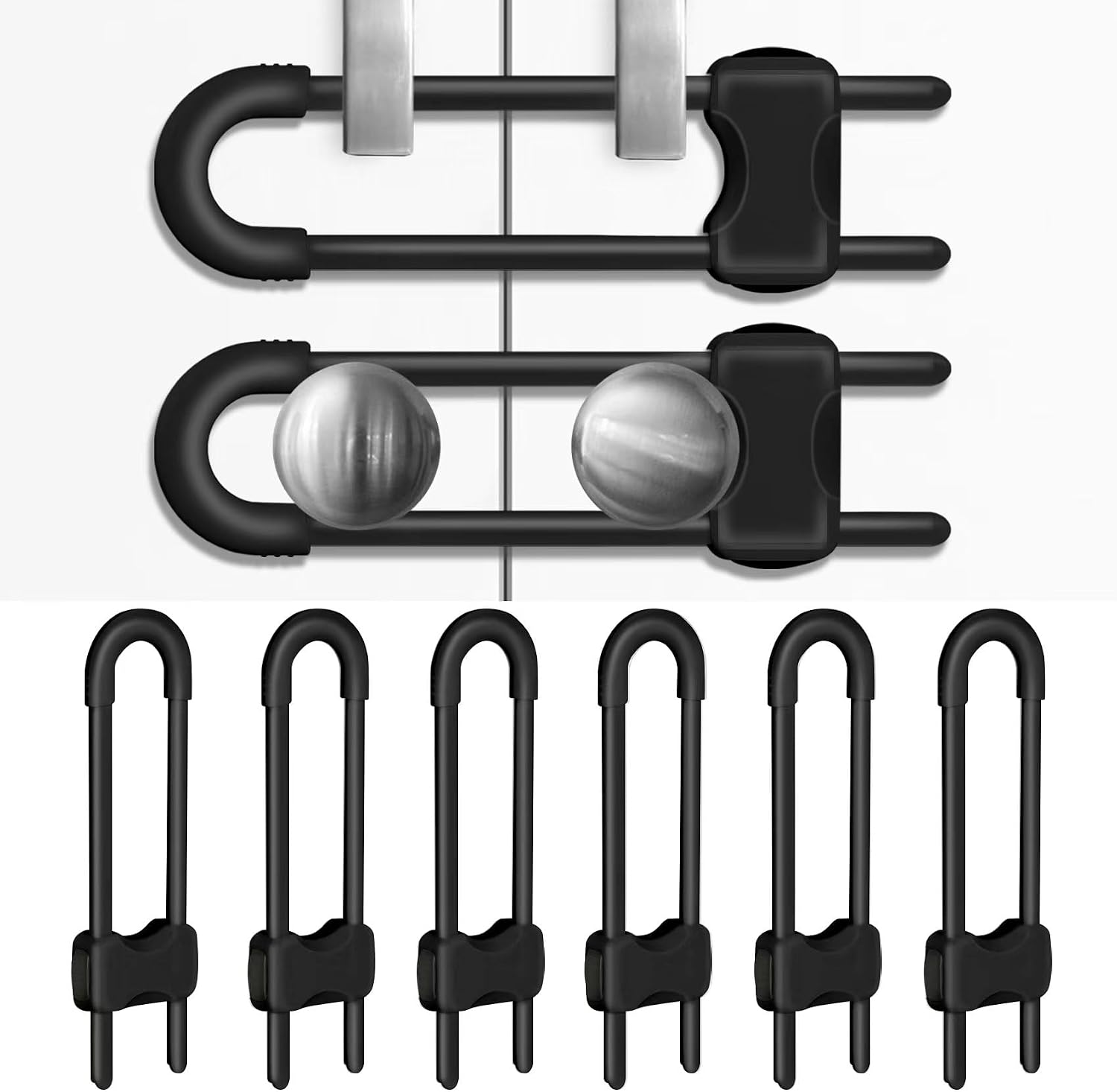 Detalle de SPISPI U-Shaped Cabinet Locks, Adjustable Sliding, 6-Pack, Black