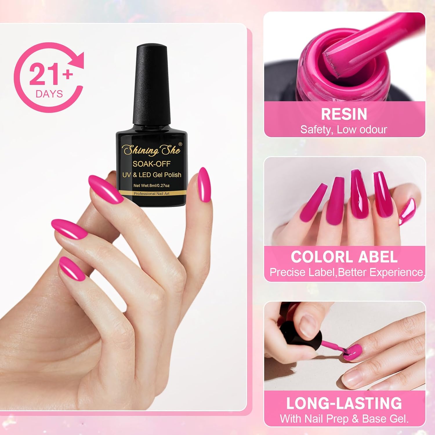 Thumbnail 2 de Shining She UV Nagellack – Set mit 6 Rosa Gel-Nagellacken (8 ml) für Anfänger und DIY