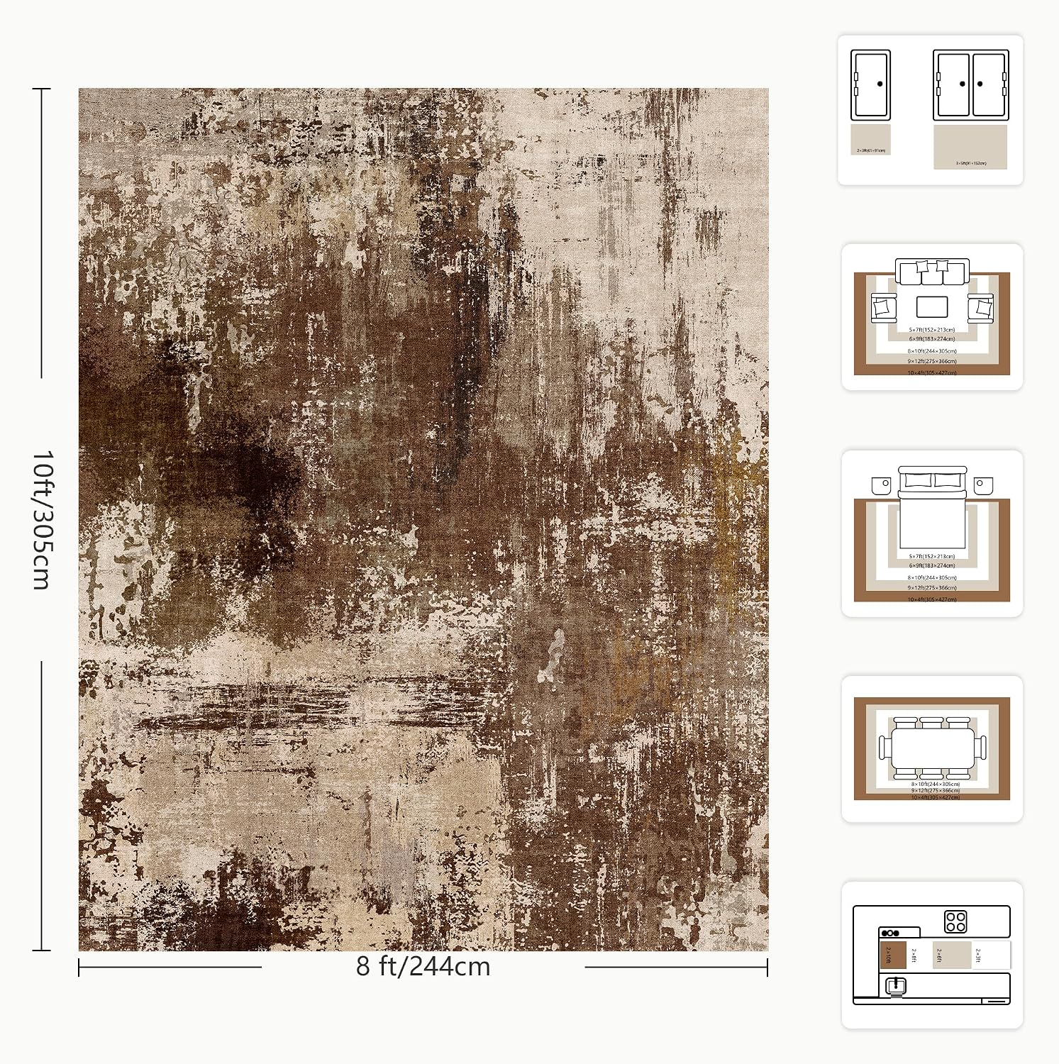 Detalle 2 de Yarooge 8' x 10' Brown Abstract Washable Area Rug, Low-Pile