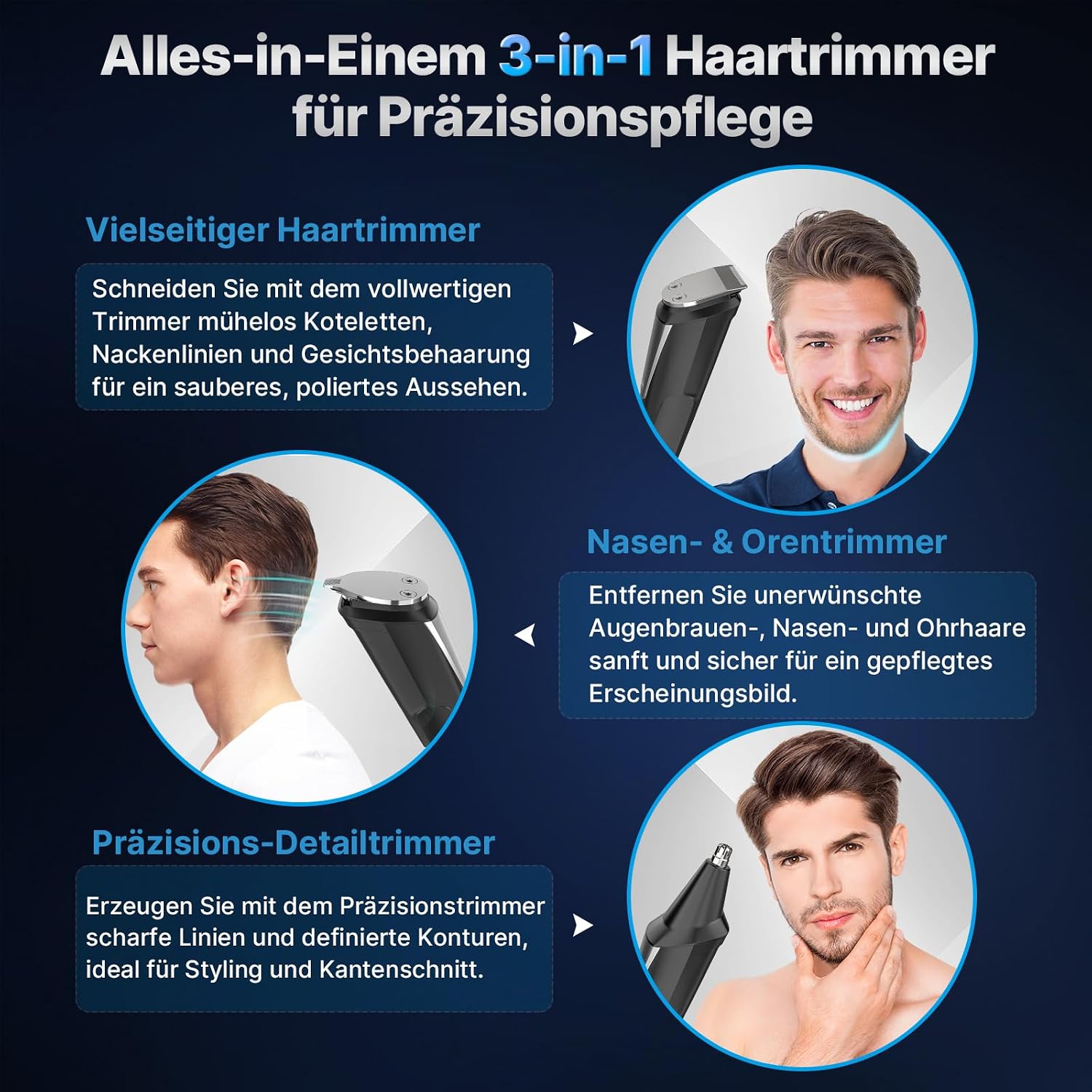 Detalle 2 de Valano 3-in-1 Profi Haarschneidemaschine & Bartschneider – kabellos, 9 Aufsätze (1–16 mm) für Kopf bis Fuß