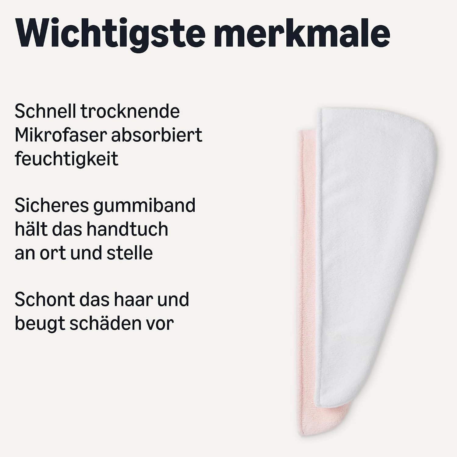 Thumbnail 1 de Amazon Basics Schnelltrocknendes Haartrockentuch aus Mikrofaser – 2er-Pack (Weiß/Rosa)