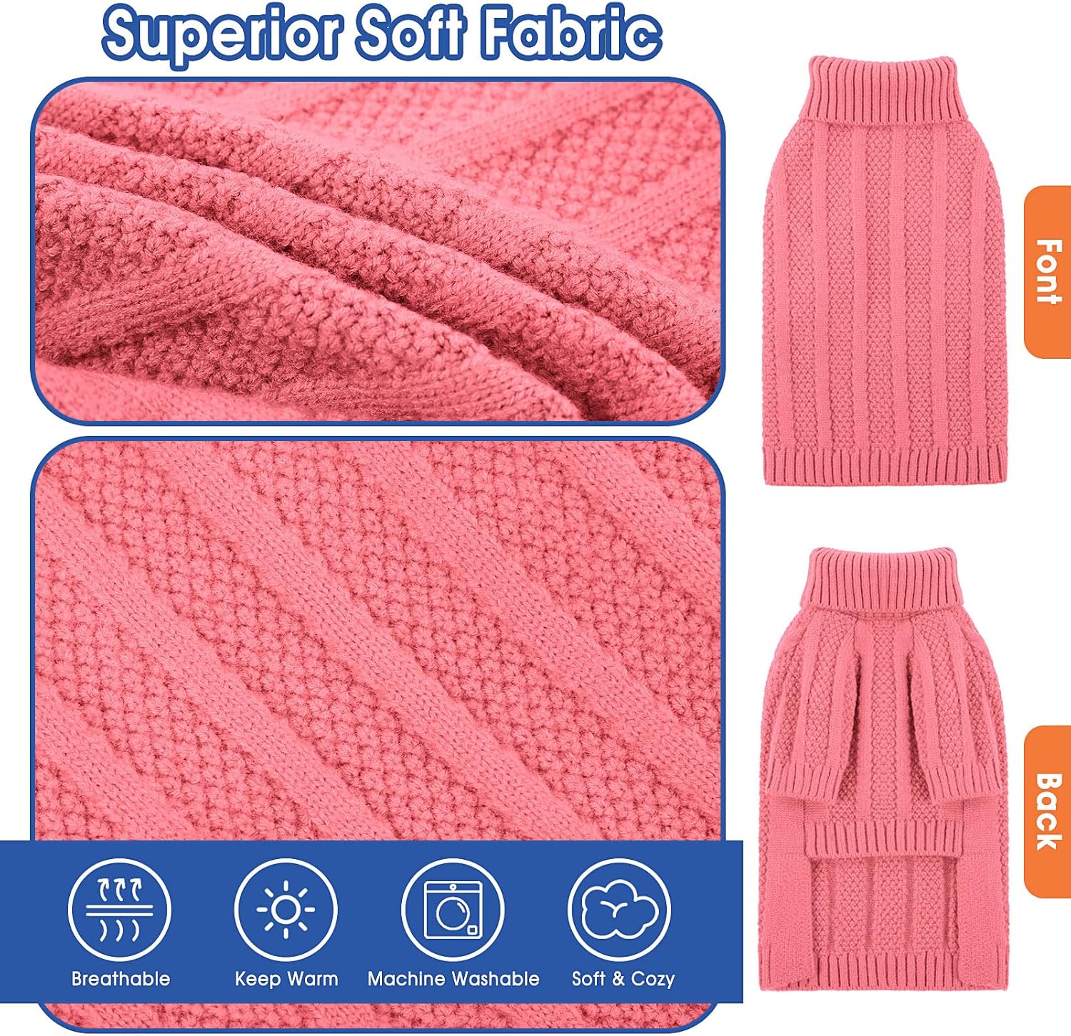 Detalle de Queenmore Dog Jumper Soft & Cozy Knitwear – Pink, Medium (M)