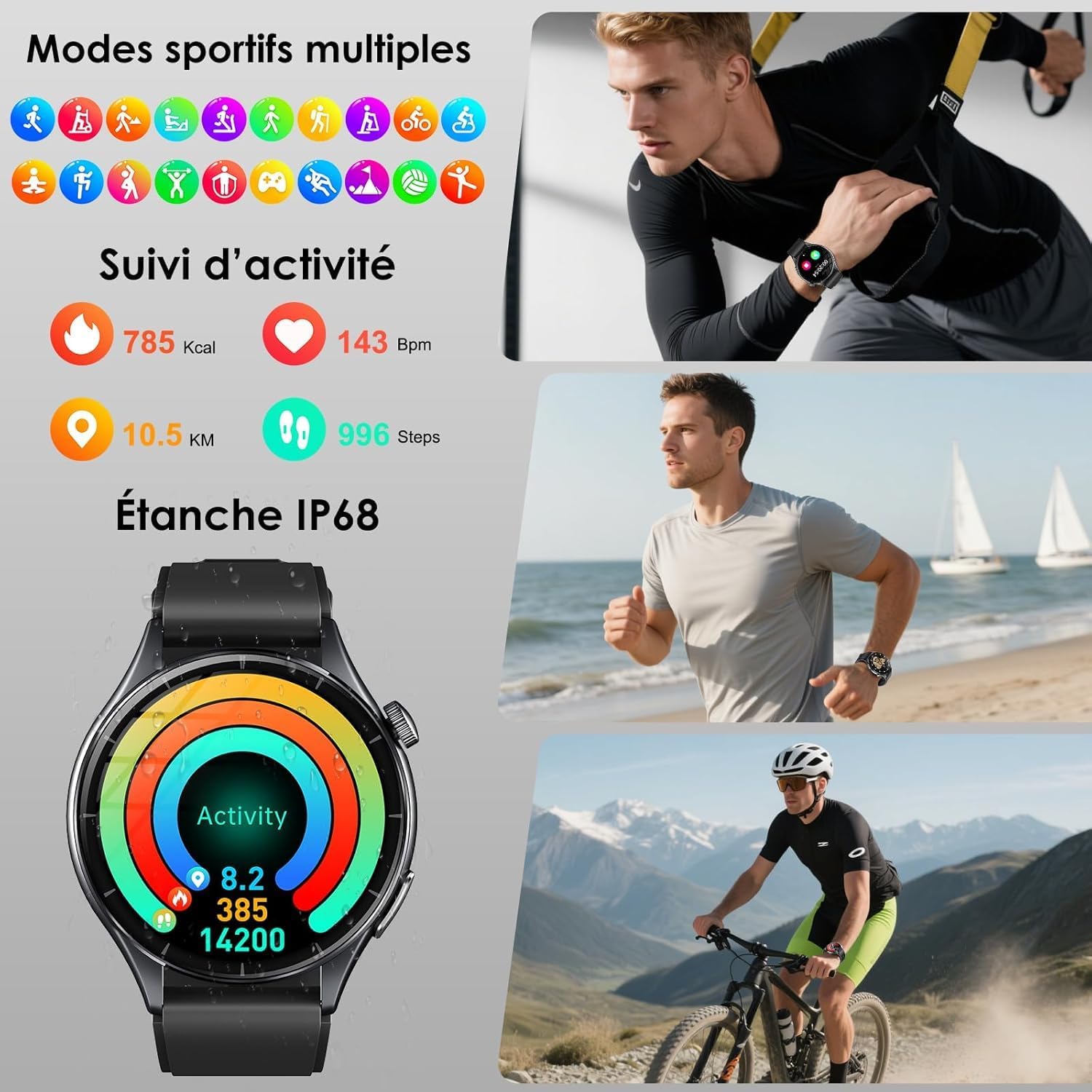Thumbnail 5 de Montre Connectée Homme 2026 avec ECG, Pression artérielle et Suivi Santé – 1,56'' AMOLED, LED, Bluetooth SOS