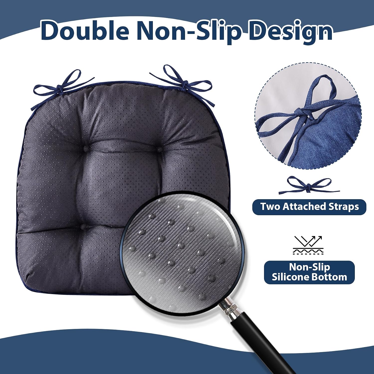 Thumbnail 3 de IASEAHK Navy Chair Cushions, 4-Pack — 15.5 x 15.5 x 4, Tufted Non-Slip Seat Pads
