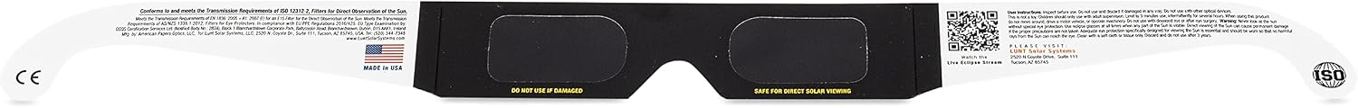 Detalle 2 de Gafas de Eclipse Solar Homologadas Pack de 5 de Lunt Solar Systems (ISO 12312-2:2015) – Seguridad y comodidad para ver el eclipse