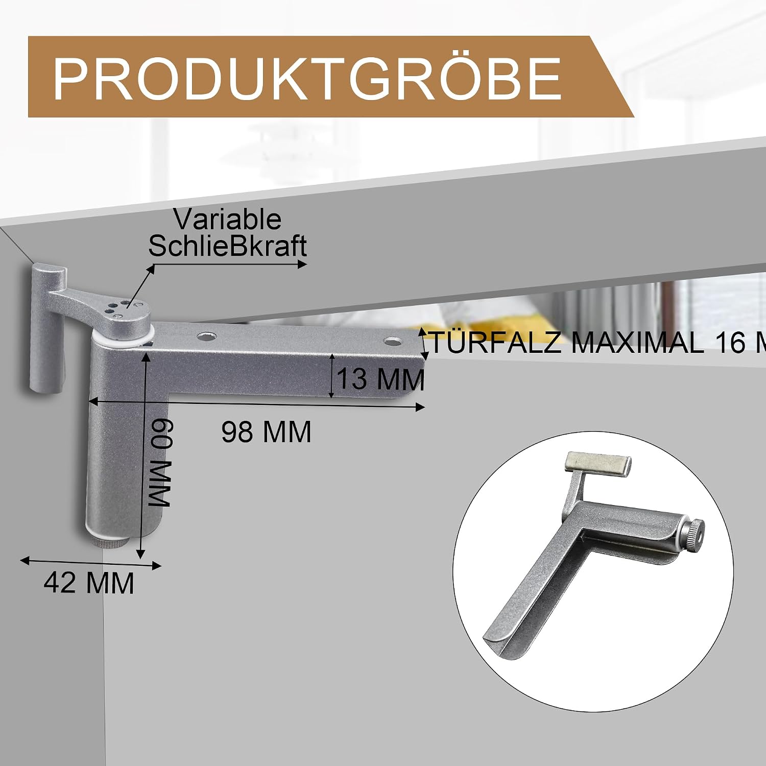Detalle 2 de Türschließer ohne Bohren 16 mm für Zimmertüren