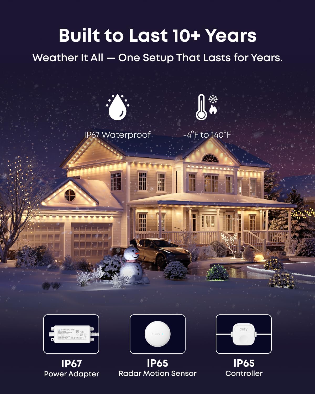 Detalle 1 de eufy S4 T8L04 Permanent Outdoor Lights, 100 ft, 72 RGBWW LEDs