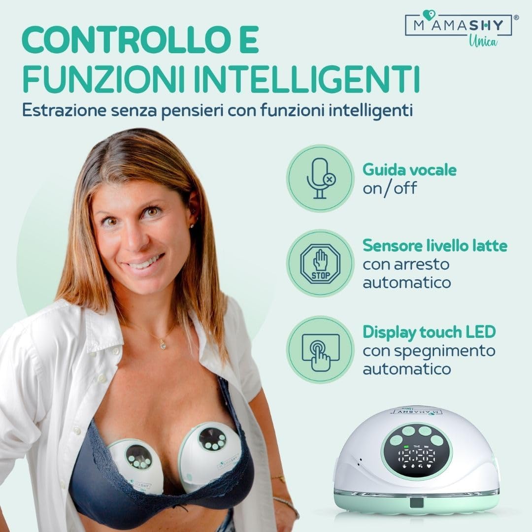 Detalle 2 de MAMASHY Unica Go tiralatte elettrico portatile, silenzioso e indossabile con guida vocale in italiano