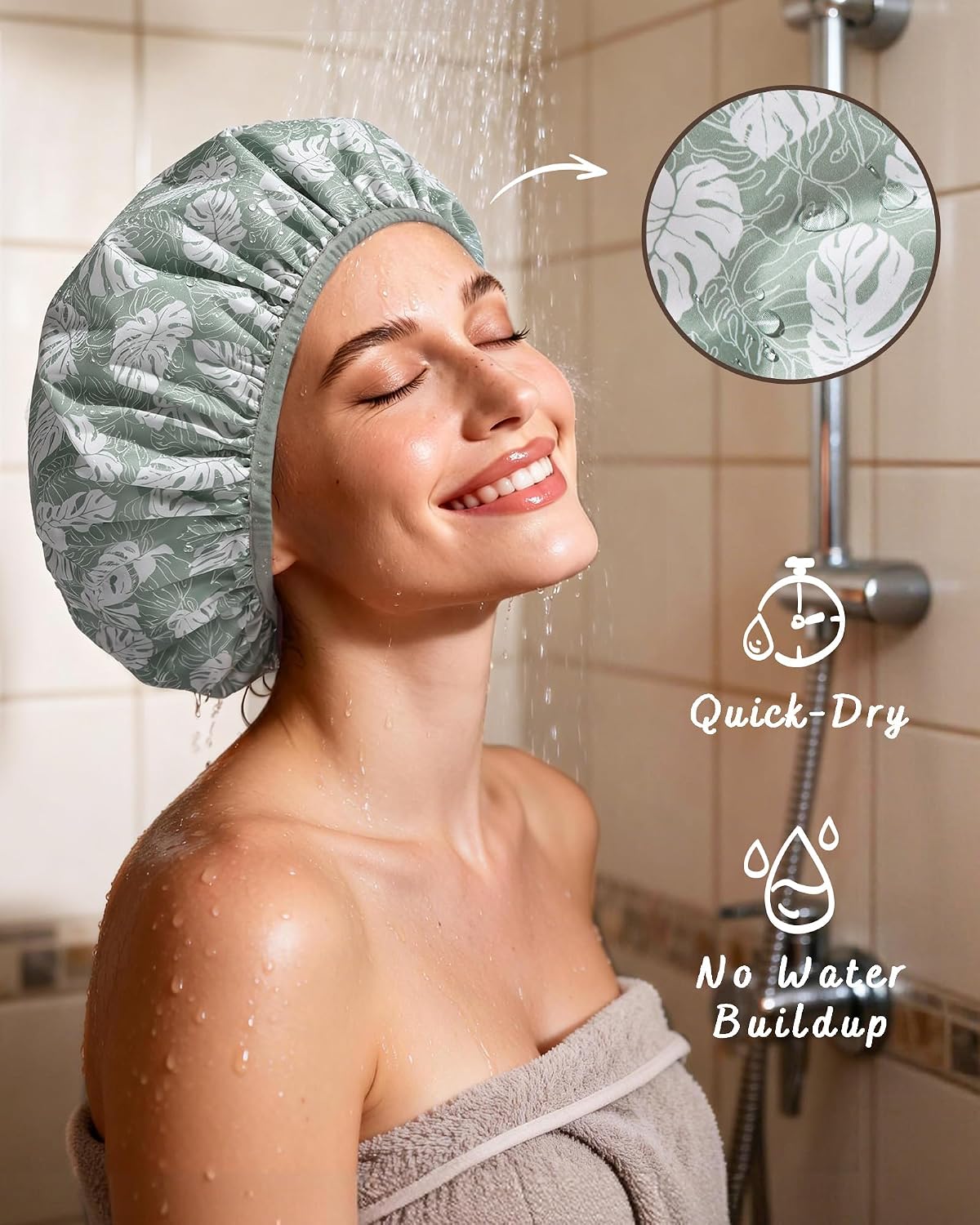 Thumbnail 1 de Yanibest Shower Cap for Women - Frizz Free Satin Lined, Waterproof, Large Double Layer Reusable with Soft Elastic Band