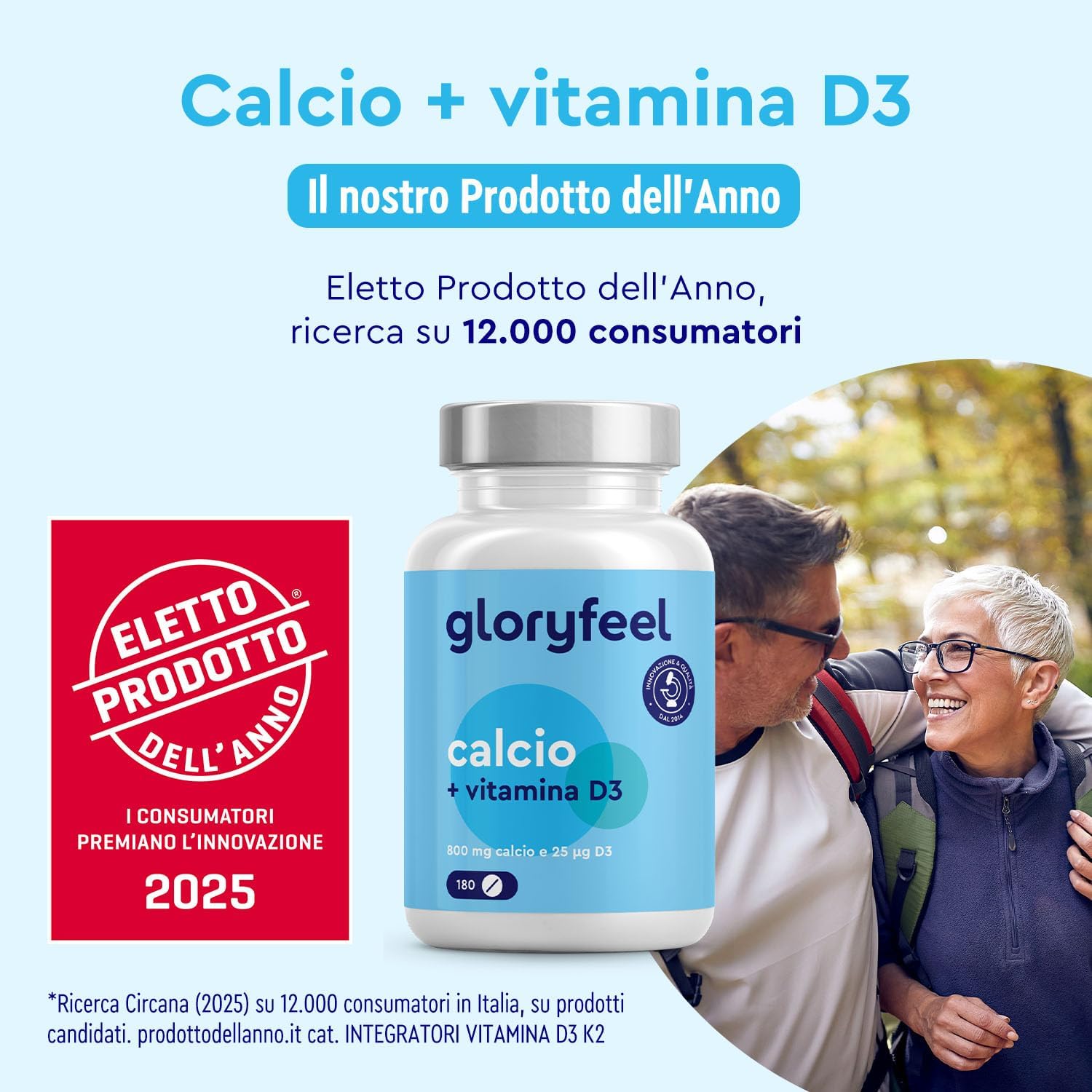 Detalle 2 de Integratore Calcio e Vitamina D3, 180 Compresse – Gloryfeel: supporto per ossa, denti e muscoli