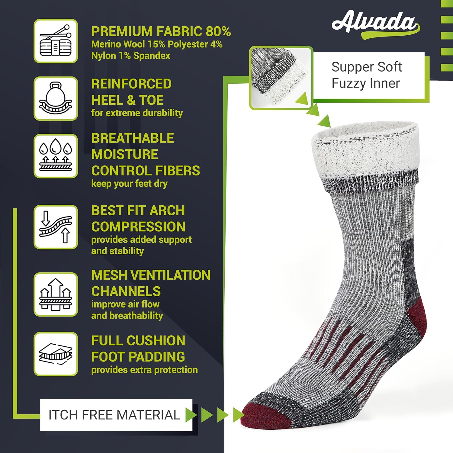 Detalle 1 de Alvada Warm Thermal Wool Socks — Cozy Boot Socks