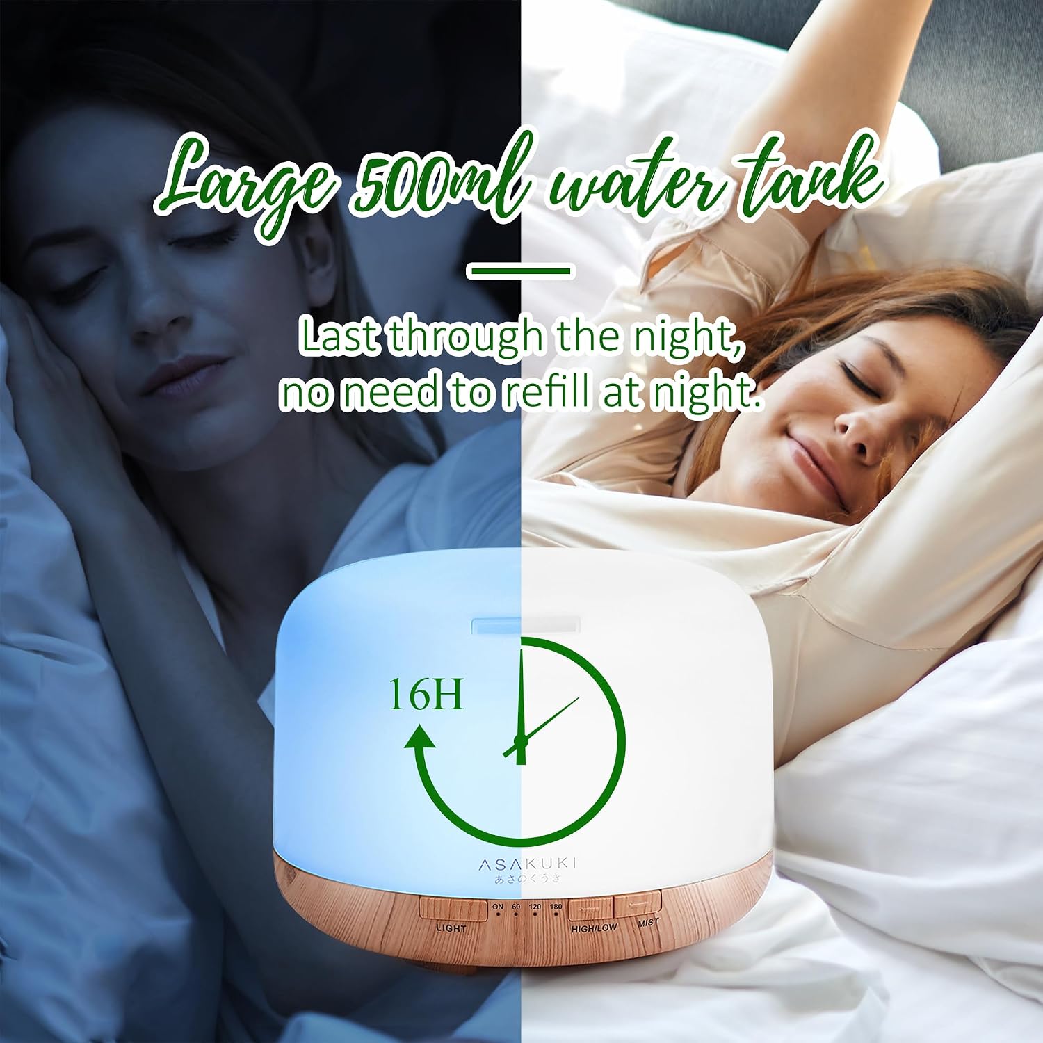 Detalle 2 de ASAKUKI Aroma Diffuser 500 ml mit Timer, 6 ätherischen Ölen & LED-Lichtfarben