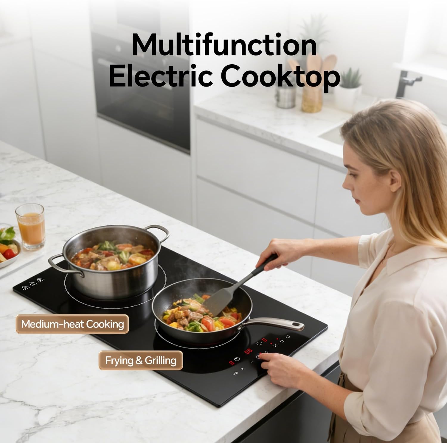 Detalle de VancEpic 12-Inch 2-Burner Induction Cooktop, 1800W, 9 Power Levels