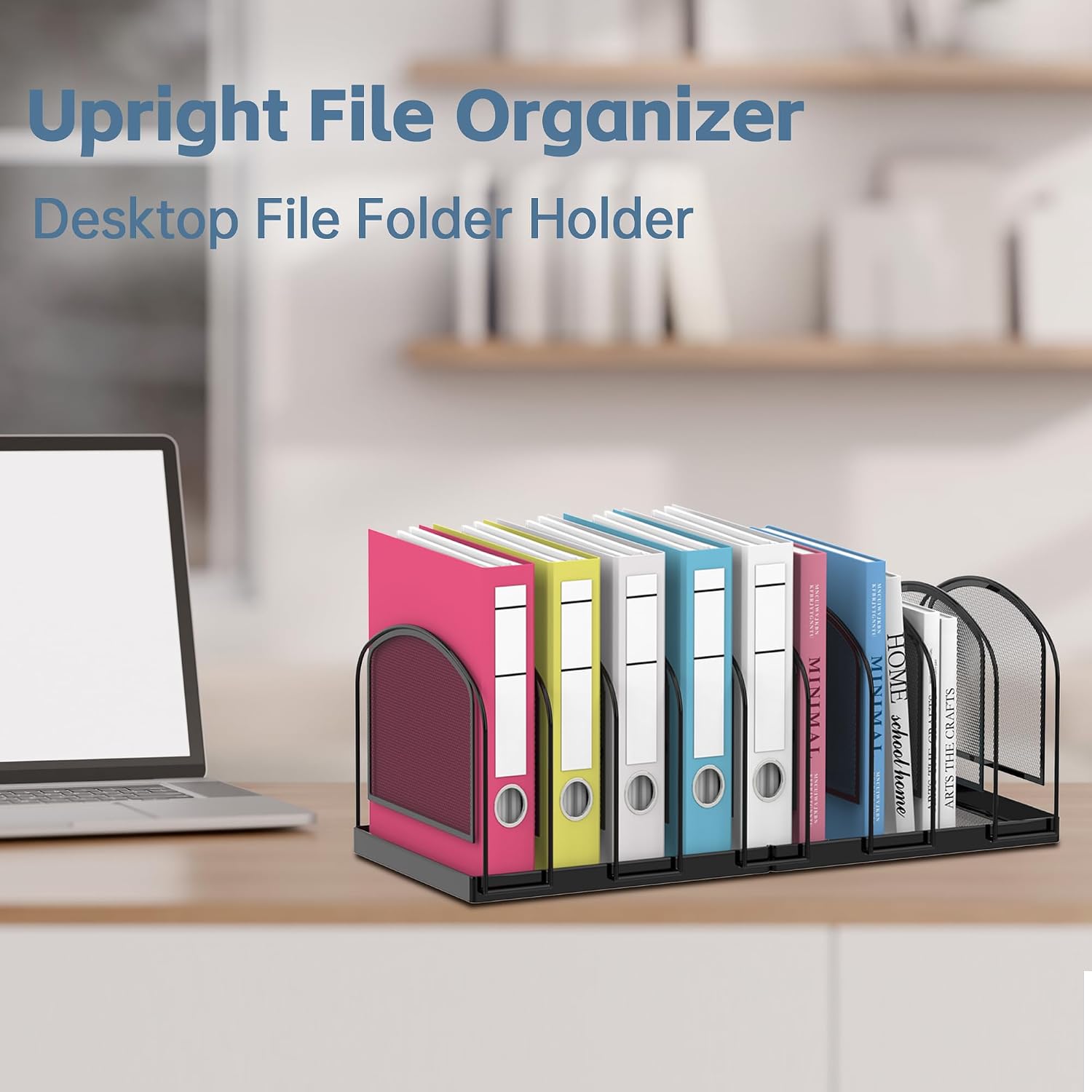 Detalle de SUPEASY 9-Section Mesh Desk Organizer, Black Metal Vertical File Holder