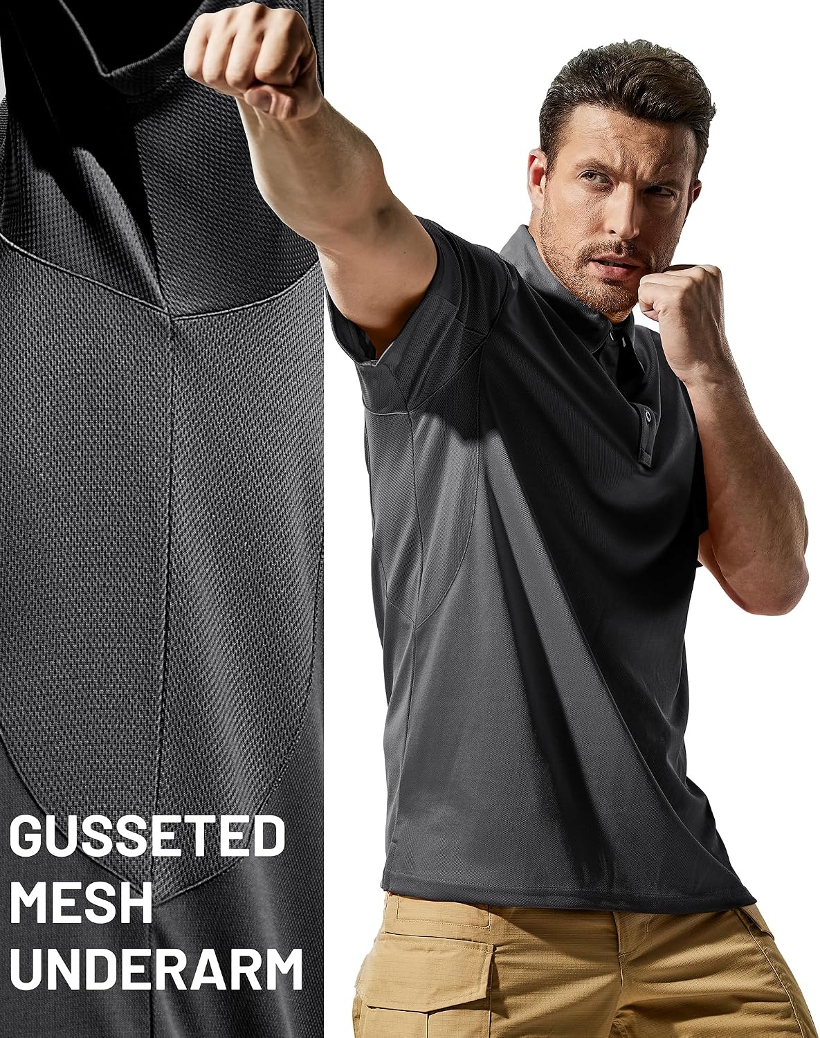 Thumbnail 4 de MIER Men’s Outdoor Performance Tactical Polo Shirts (Short & Long Sleeve), Moisture-Wicking