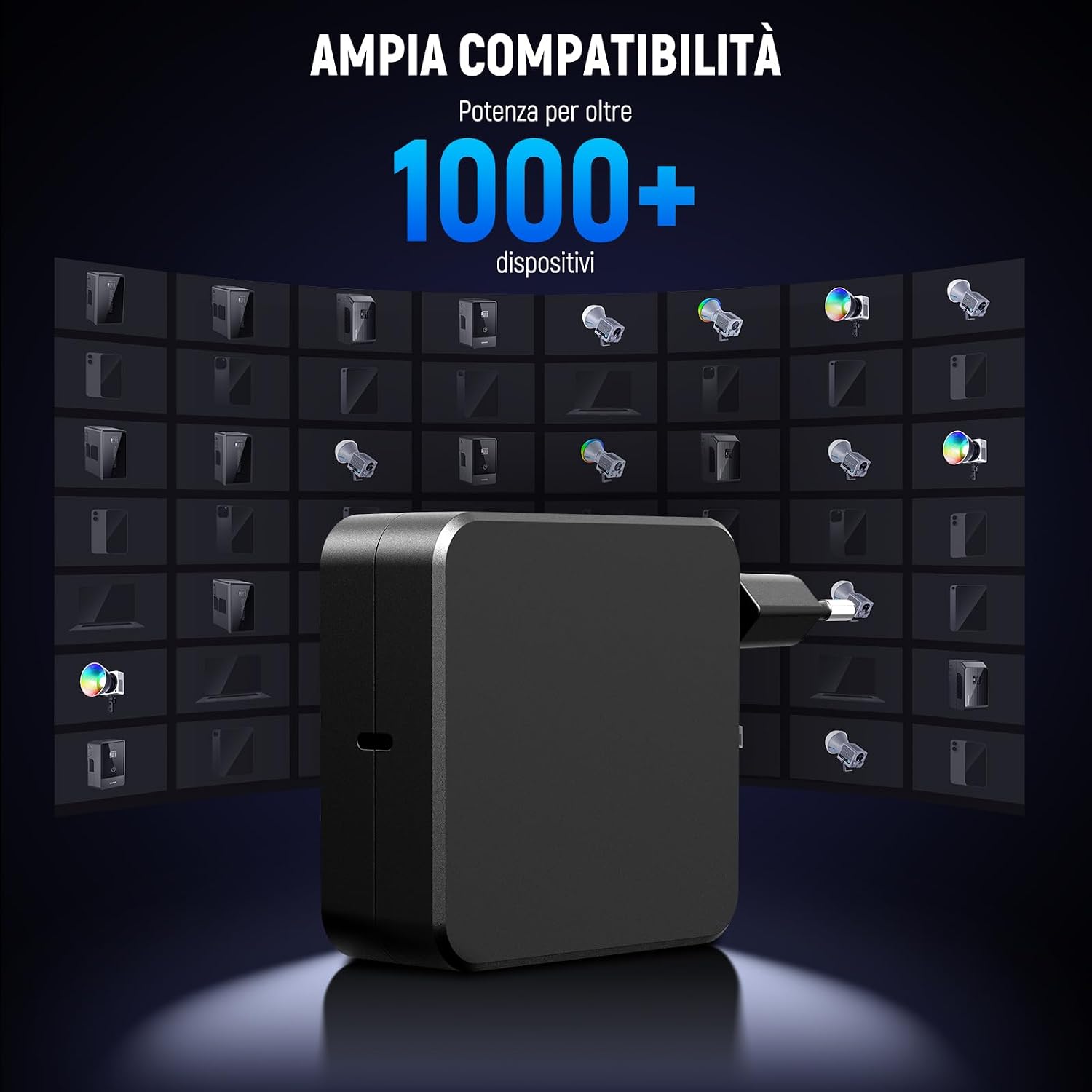 Detalle 2 de NEEWER caricabatterie GaN USB-C PD 100W da muro con cavo USB-C per batterie V-mount e dispositivi