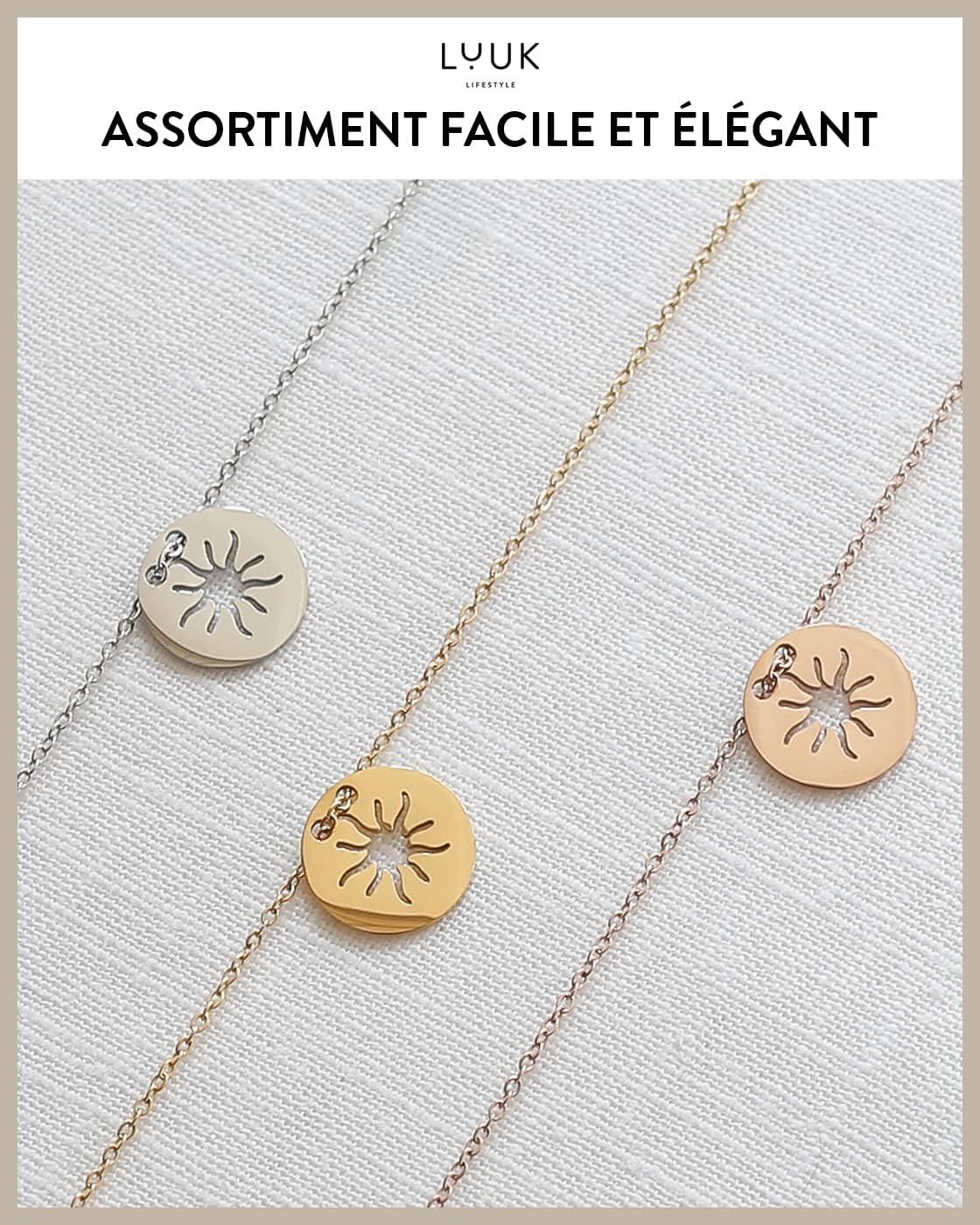 Thumbnail 4 de LUUK LIFESTYLE Collier en acier inoxydable avec pendentif soleil et carte cadeau HAPPINESS – 50 cm