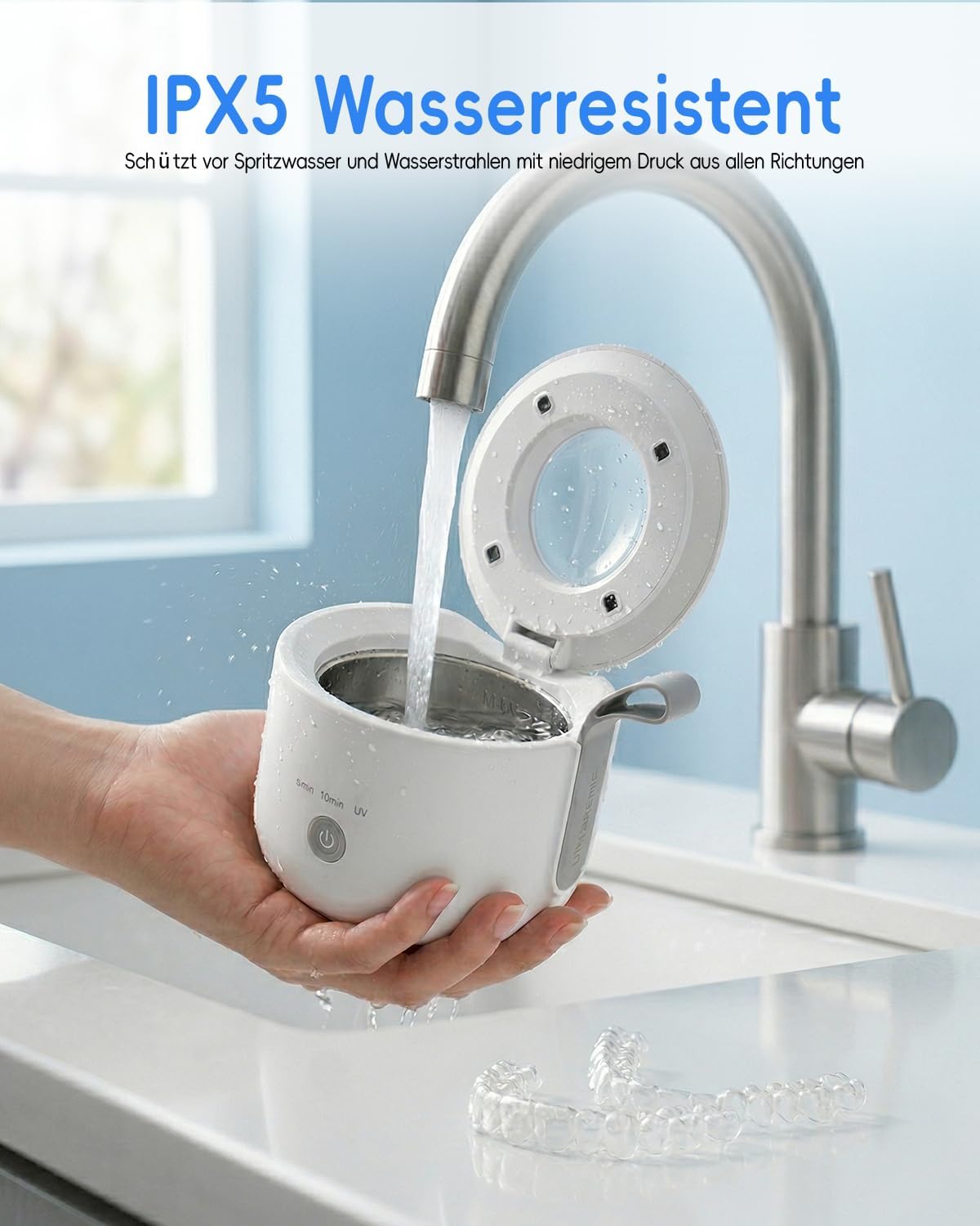 Detalle de JeaTone Ultrasonic Retainer Cleaner Machine — 48kHz, Portable 200ML