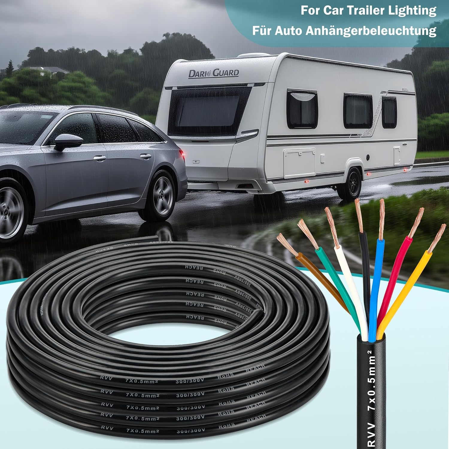 Thumbnail 4 de DARKGUARD 7-core trailer cable (0.5mm²) – 20m round copper wire for 7-pin light board