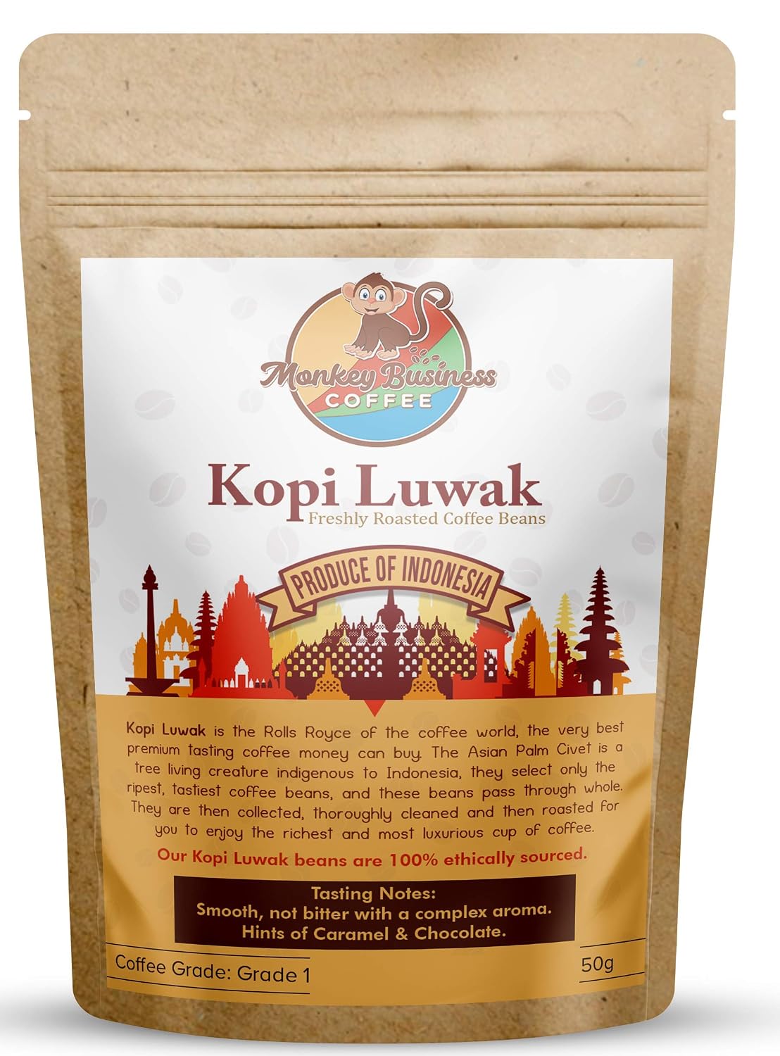 Detalle de Monkey Business Coffee – Wilde Kopi Luwuk Kopi Luwak Kaffeebohnen, 250 g, ethisch bezogen