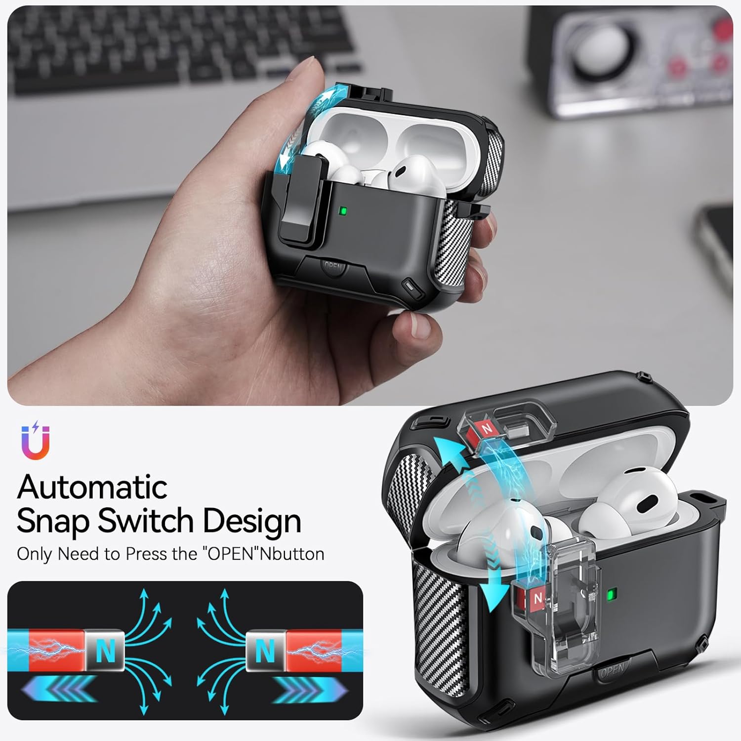 Thumbnail 2 de JOREMX Carbon Fiber Case for AirPods Pro 2nd/1st Gen (2023/2022/2019) with Phone Stand