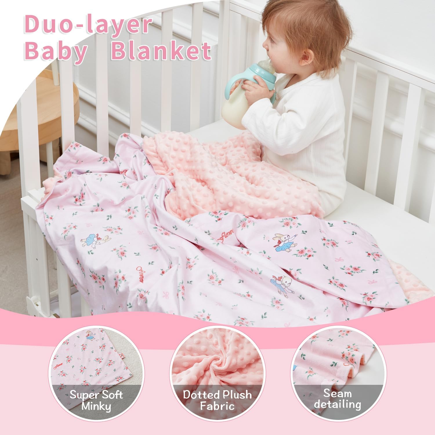 Thumbnail 3 de JORNH Baby Blanket for Newborns – Super-soft 2-layer cot blanket 75x100cm with dotted fleece back (unisex)