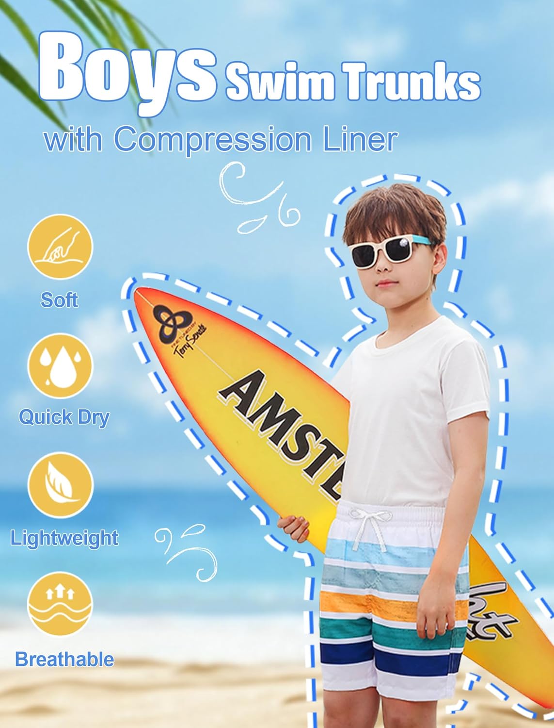 Thumbnail 3 de Belovecol Boys Swim Trunks with Compression Liner – Anti-Chafe, UPF 50+ Quick-Dry Swimwear for 7–20T