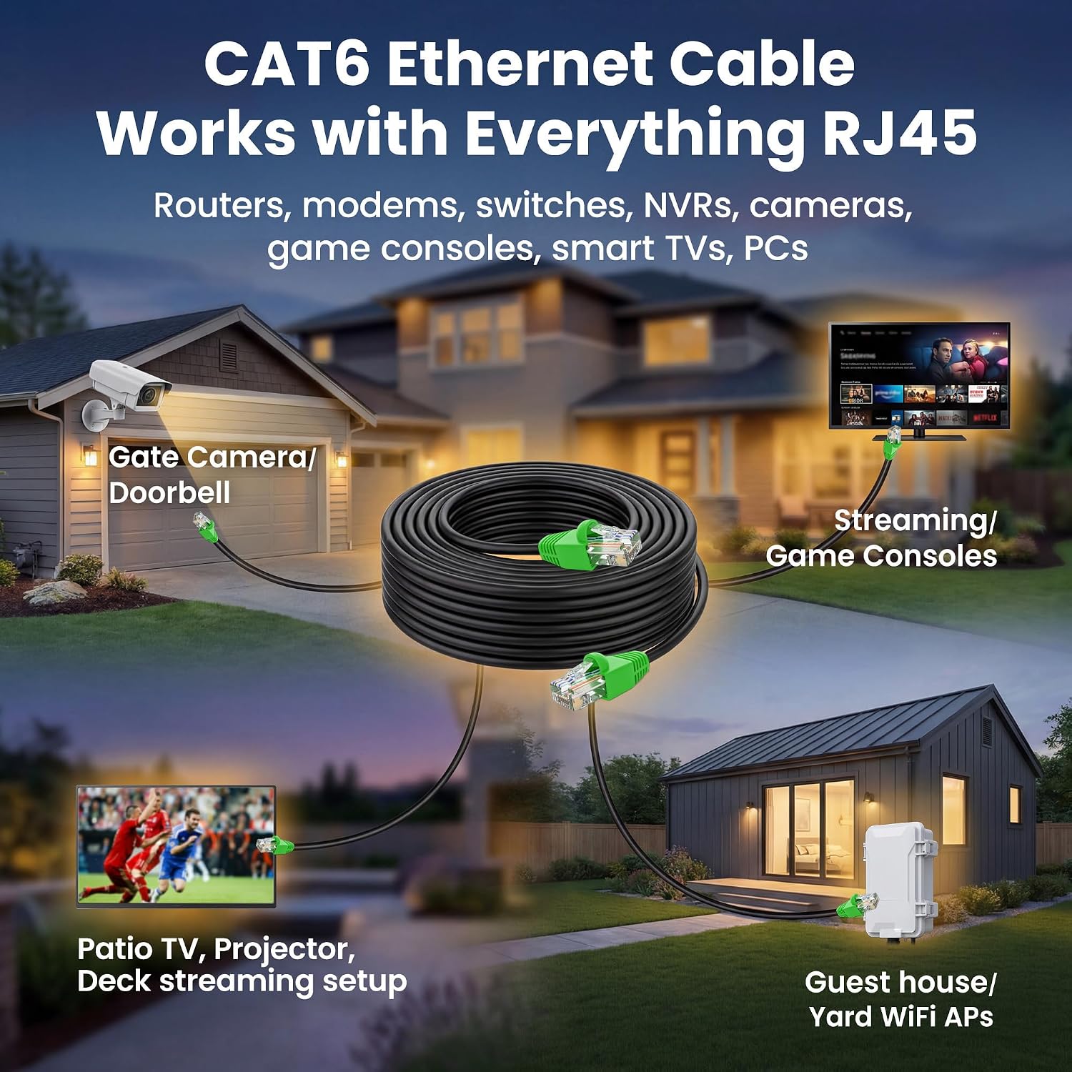 Detalle de GEARit GI-CAT6-CCA-OUT-LDPE-BK-75F Cat 6 Outdoor Ethernet Cable, 75 ft