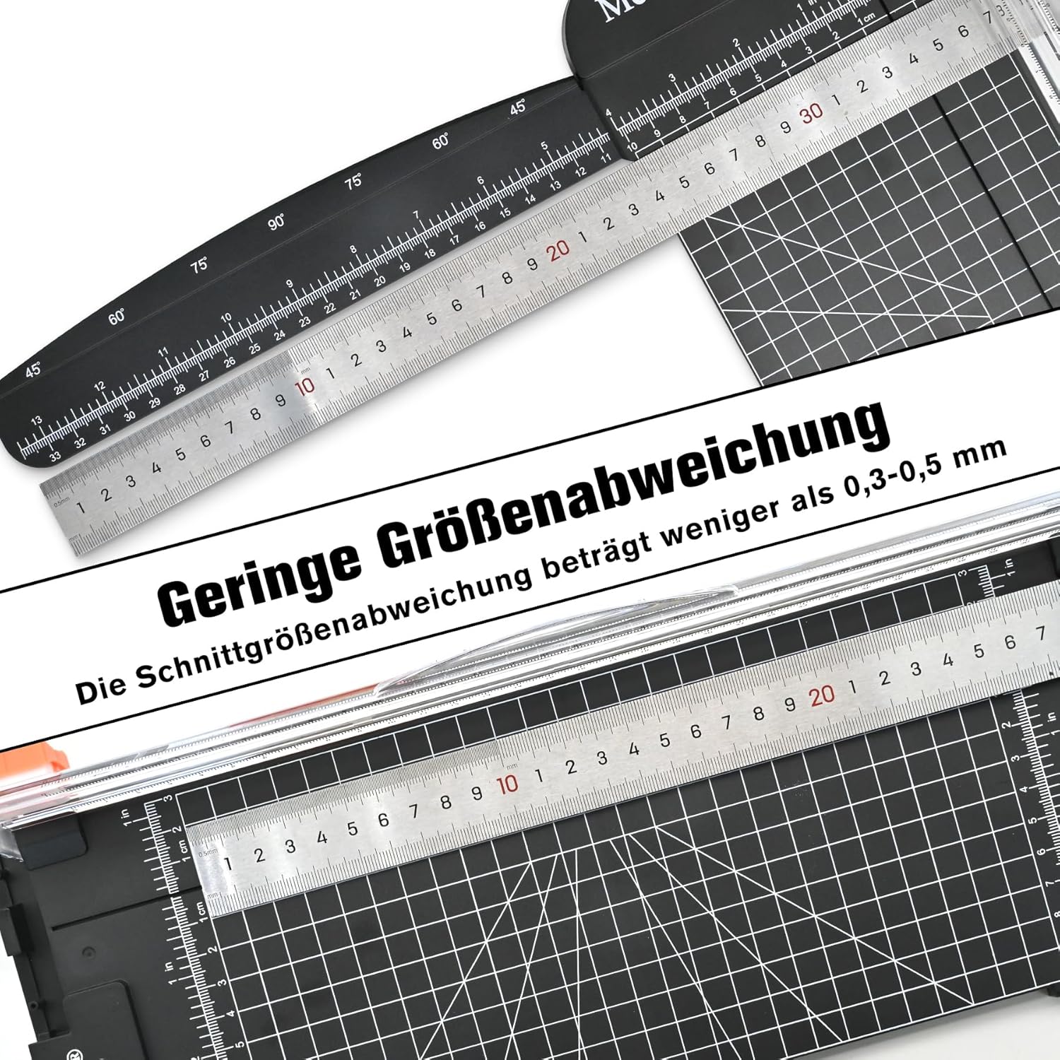 Thumbnail 1 de Meafeng Papierschneider A4 mit 2 Klingen – Papier Cutter mit Sicherheitsfunktion & Verlängerungslineal (Schwarz)