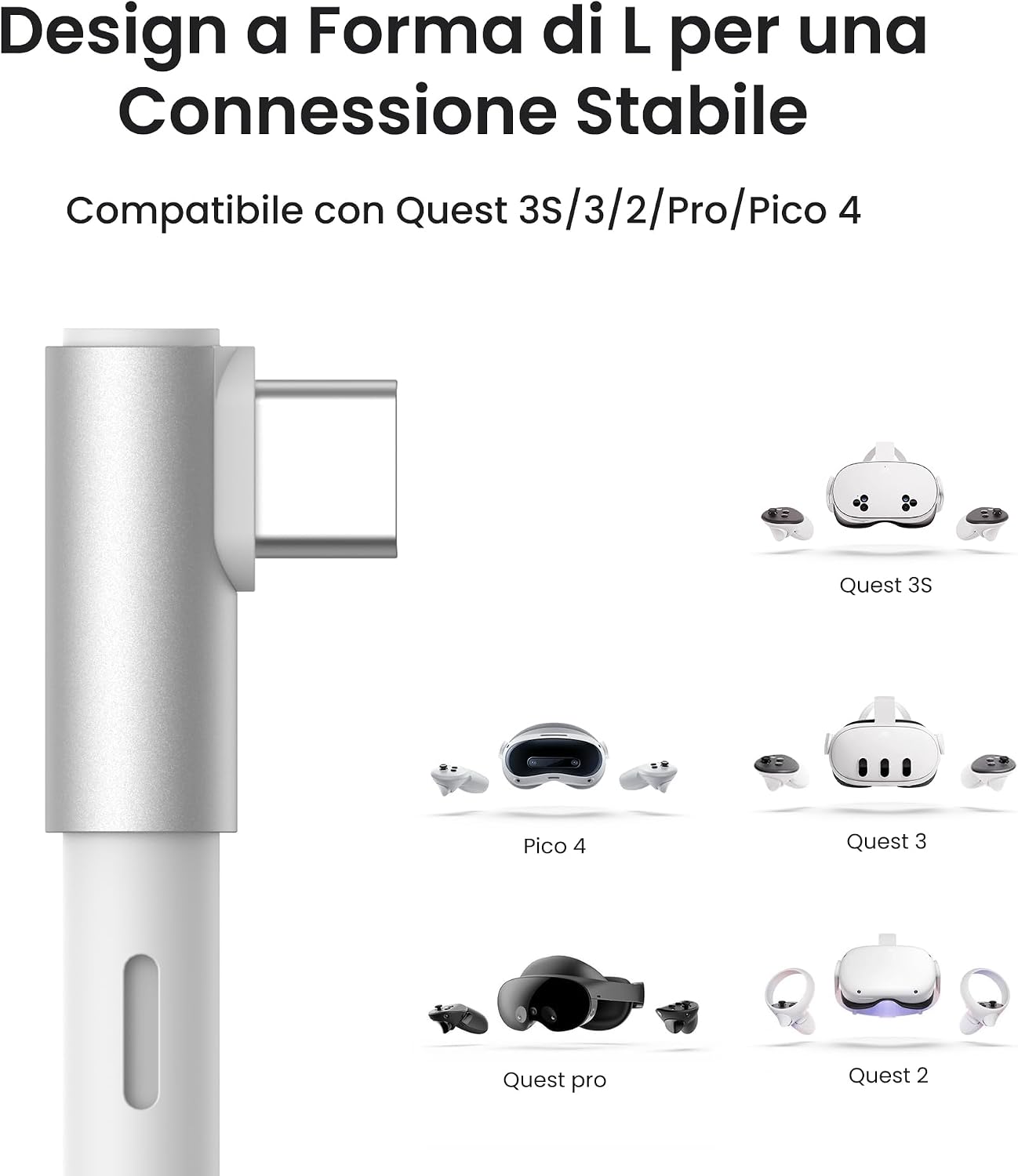 Detalle de KIWI design Cavo Link con ricarica 5 m, USB 3.0 a USB-C fino a 5 Gbps per Meta Quest 3/3s/2 e Pico 4