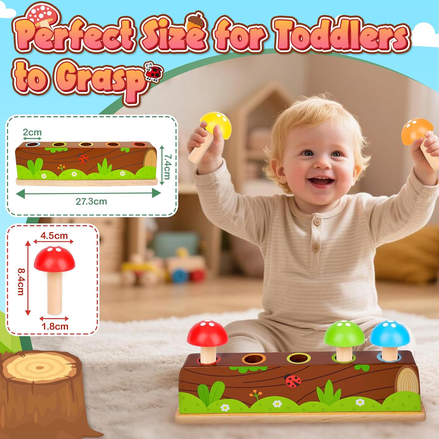 Thumbnail 5 de Pop Up Toys Montessori Wooden Mushroom Colour Sorting Toy for 12–18+ Months