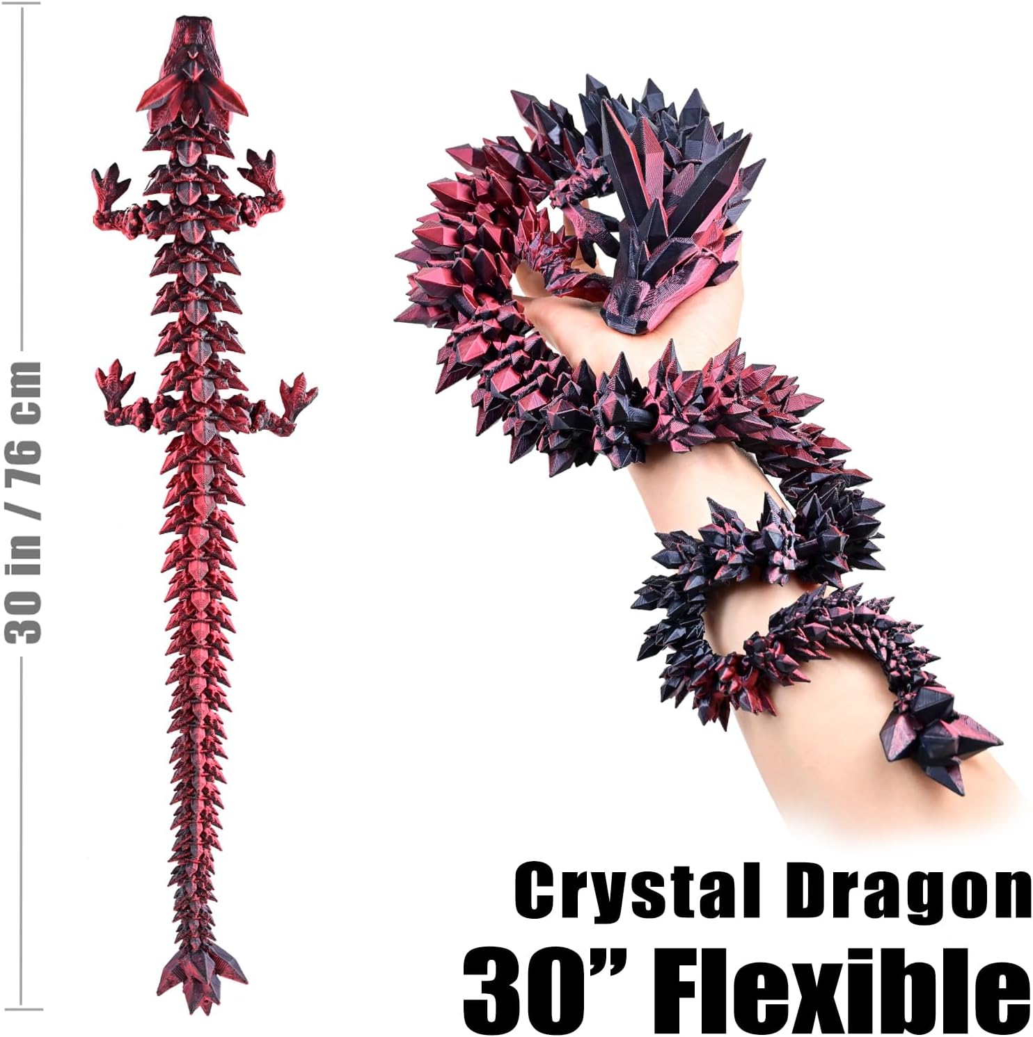Detalle de LOCYFENS 30 Inch Large 3D Printed Dragon: Flexible 76cm Fidget Toy and Desk Decor