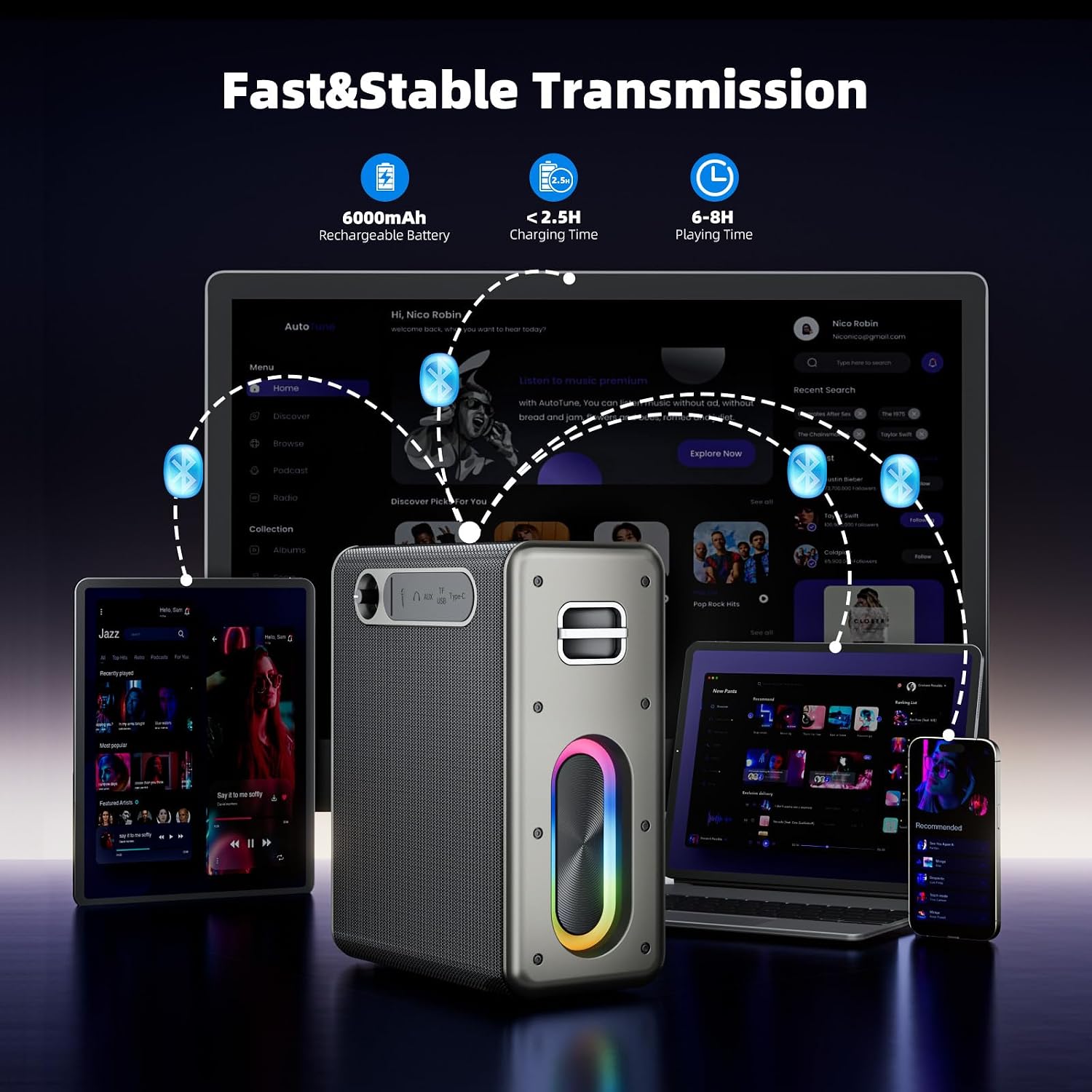 Thumbnail 4 de Myscenetang KM20 Portable Karaoke Machine with 2 Wireless Mics and LED Lights