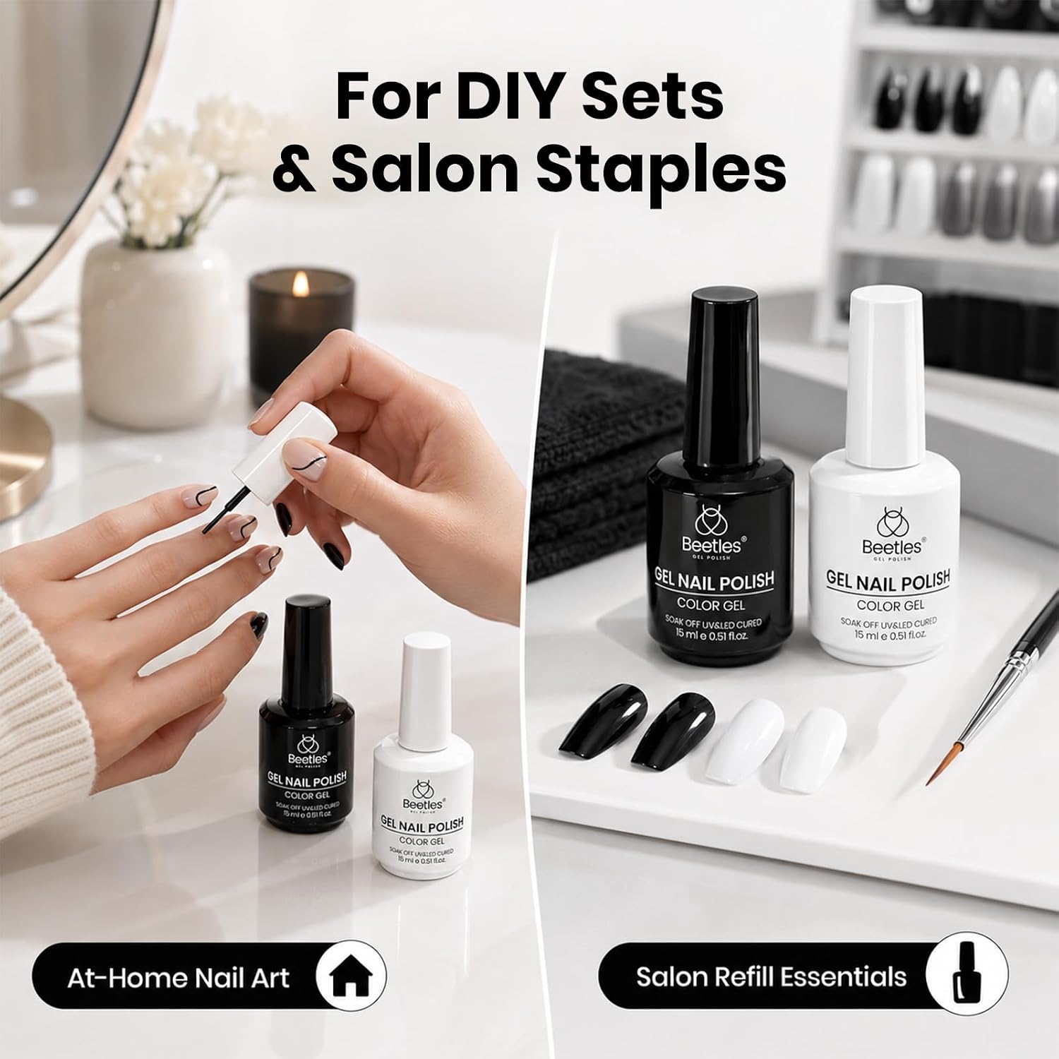 Thumbnail 1 de Beetles Black White Gel Polish Set (2 Pack, 15ml) for French Nails & DIY LED Manicures