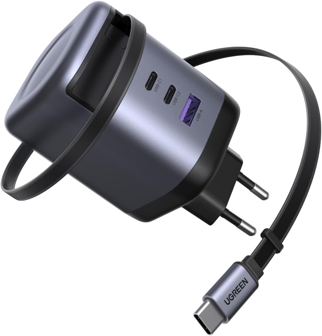 Detalle de UGREEN Nexode Caricatore USB-C 100W GaN con cavo retrattile e 4 porte
