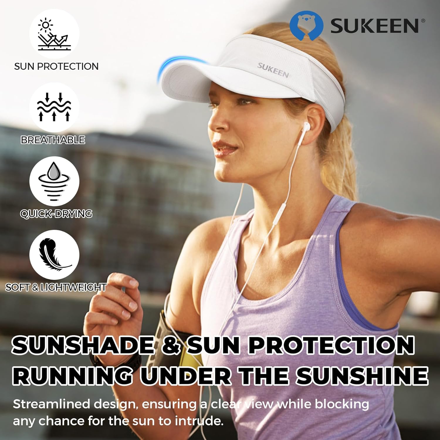 Detalle 2 de Sukeen Sports Sun Visor: Lightweight, Packable UV Protection for Running, Tennis, Golf