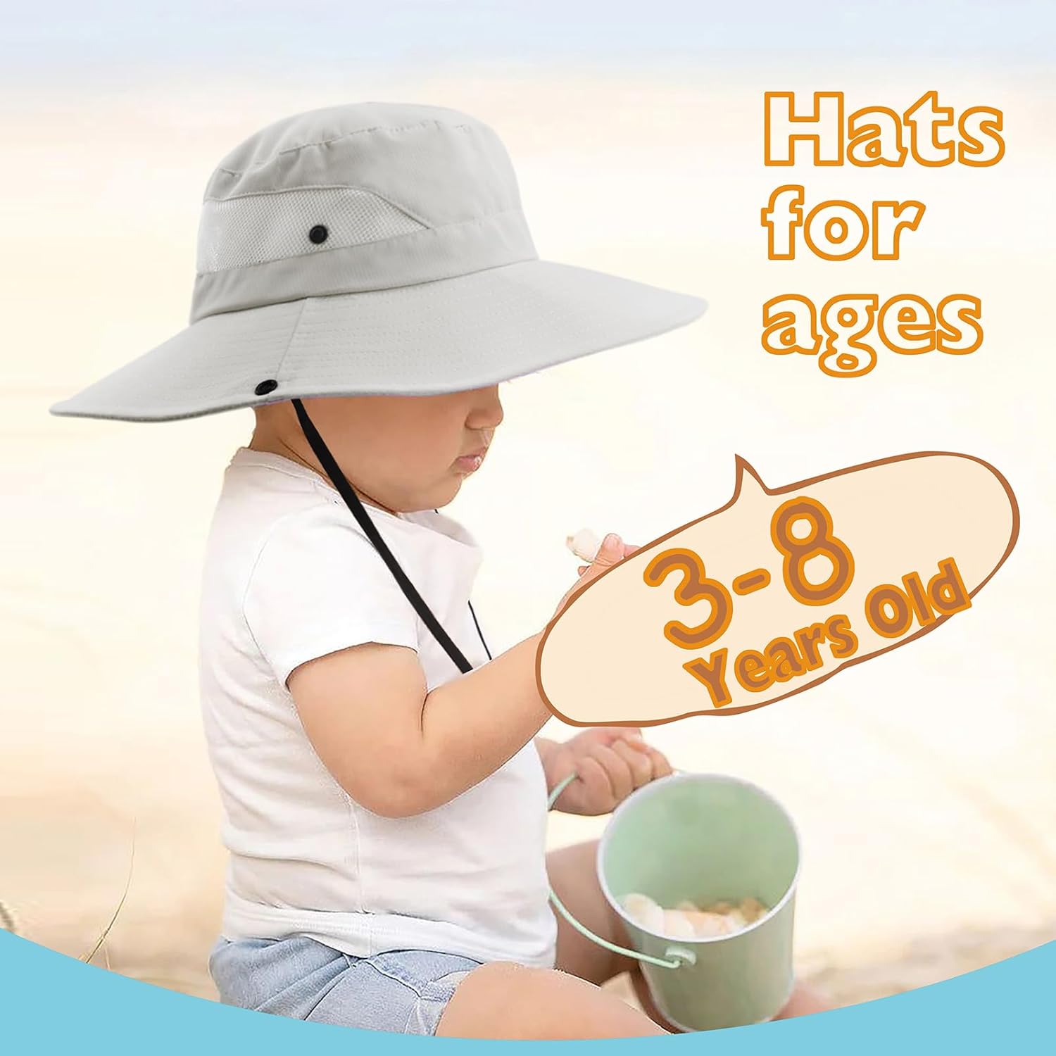 Thumbnail 4 de DRESHOW Baby Sun Hat for Toddlers (3–8 Years): UV Protection, Foldable Mesh Wide Brim with Chin Strap