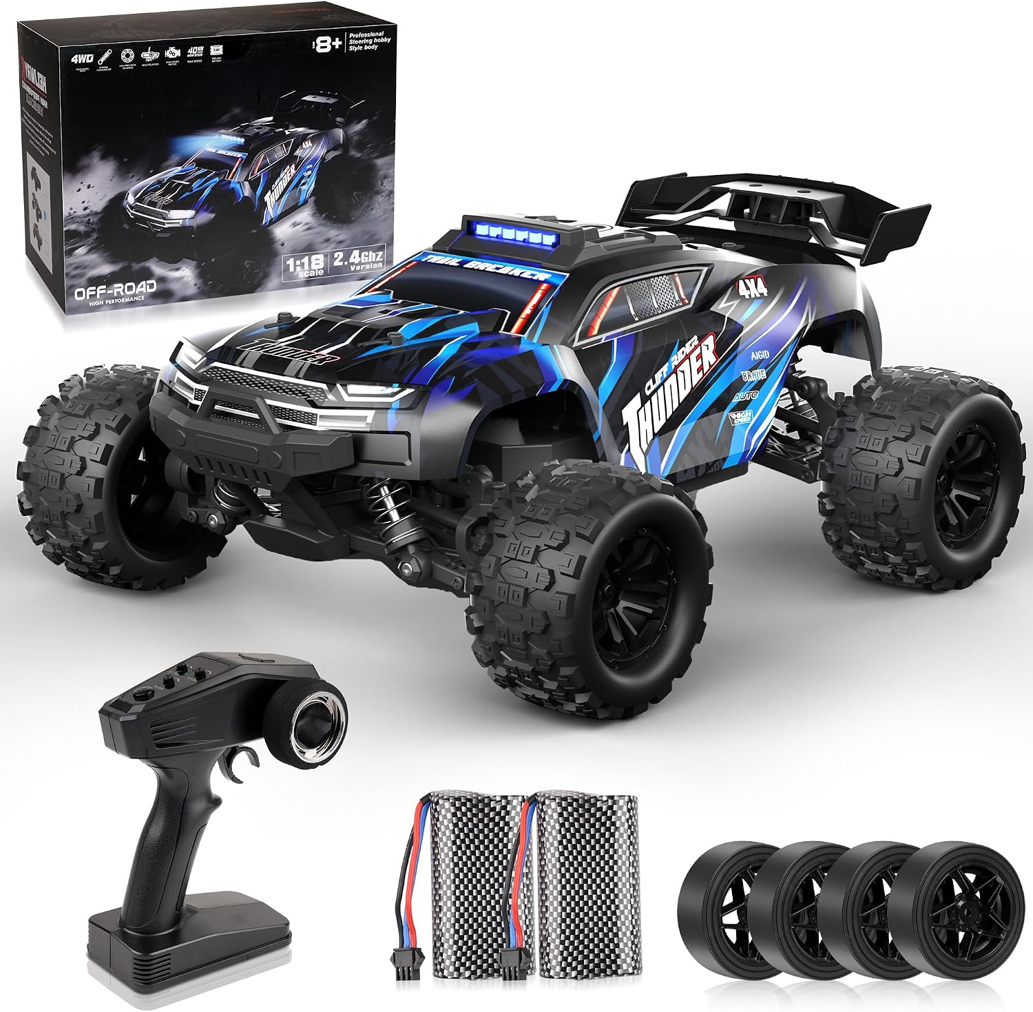 Detalle de BAZADER Ferngesteuertes Auto 1:18 – 4x4 All-Terrain RC Truck mit 40 km/h, IPX4, zwei Akkus